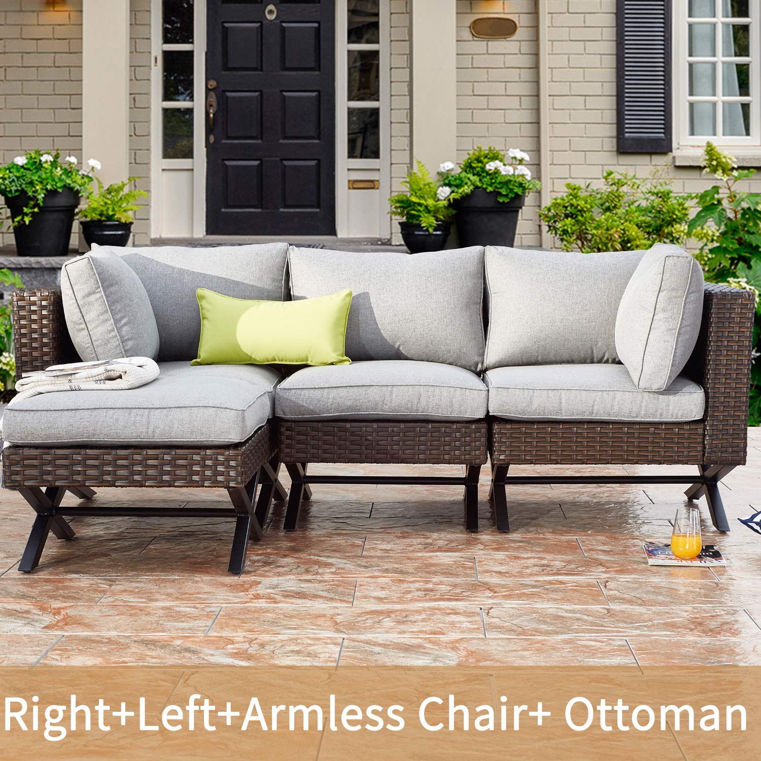 PatioFestival 6-Piece X-Leg Sectional Outdoor Conversation Set with All-Weather Cushions - Perfect for Backyard, Garden & Poolside Relaxation