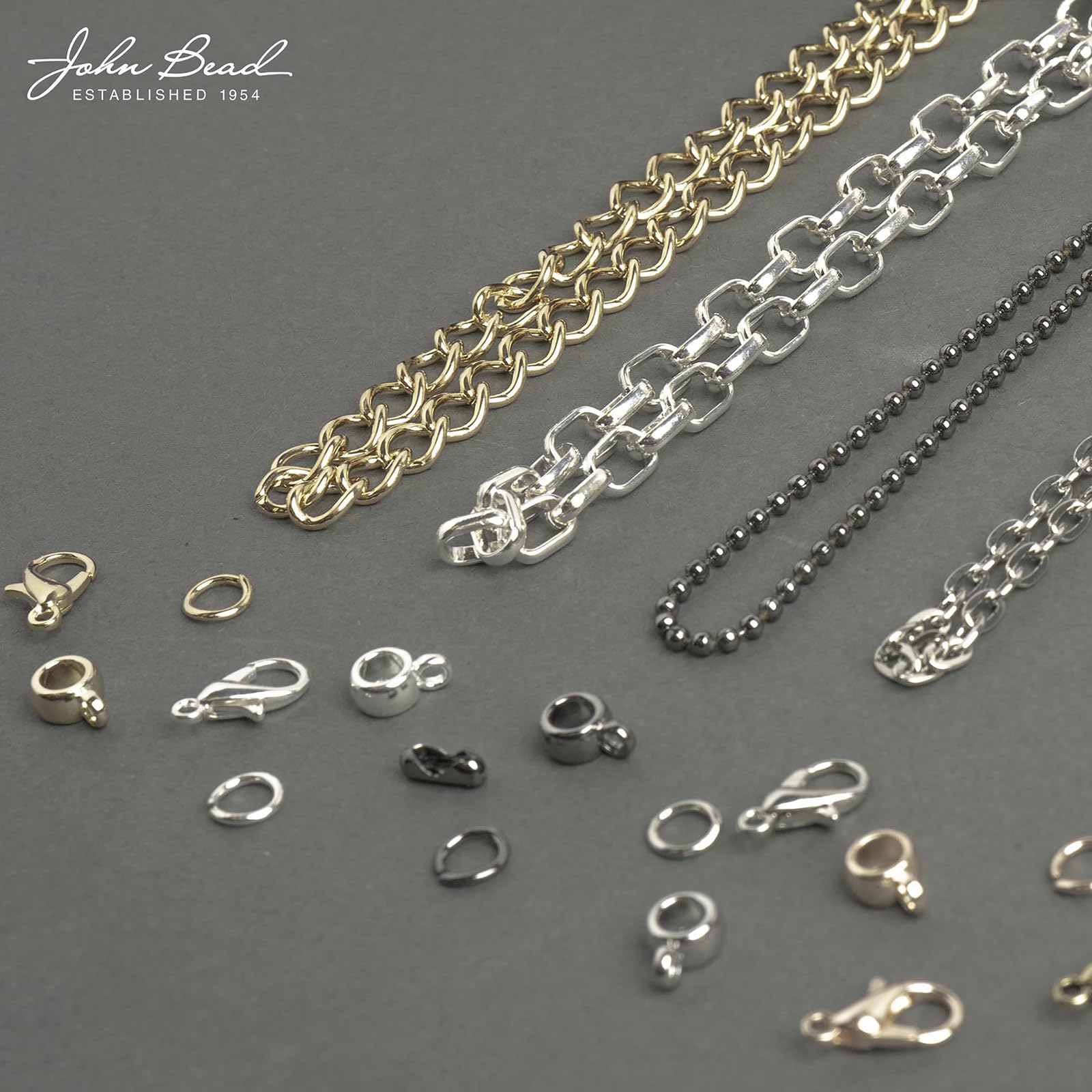 John Bead 36 Inch Rose Gold 3x4mm Curb Chain Set with Clasp, Jump Rings & Bails - Jewelry Making Supplies for DIY Necklaces, Bracelets & Craft Projects