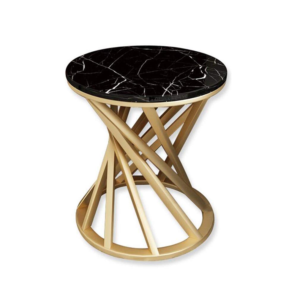 Stylish Modern Wrought Iron Marble Round End Table - 50×50×55CM Living Room Side Table, Bedroom Nightstand, Balcony Coffee Table - Perfect for Small Spaces & Home Decor