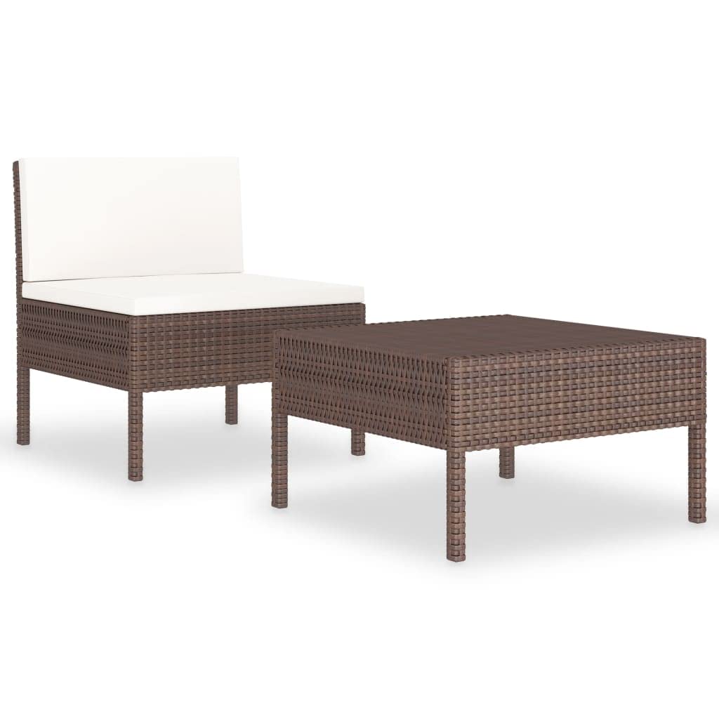 All-Weather 2-Piece Outdoor Patio Lounge Set - Waterproof Poly Rattan Furniture with Powder-Coated Steel Frame & Cream-White Cushions - Perfect for Garden, Poolside, and Backyard Relaxation