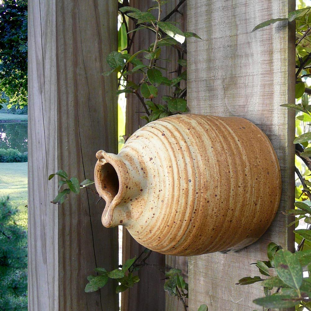 Handcrafted Royal Blue Stoneware Peek-a-Boo Birdhouse Bottle - Perfect for Garden Decor & Unique Gift Ideas