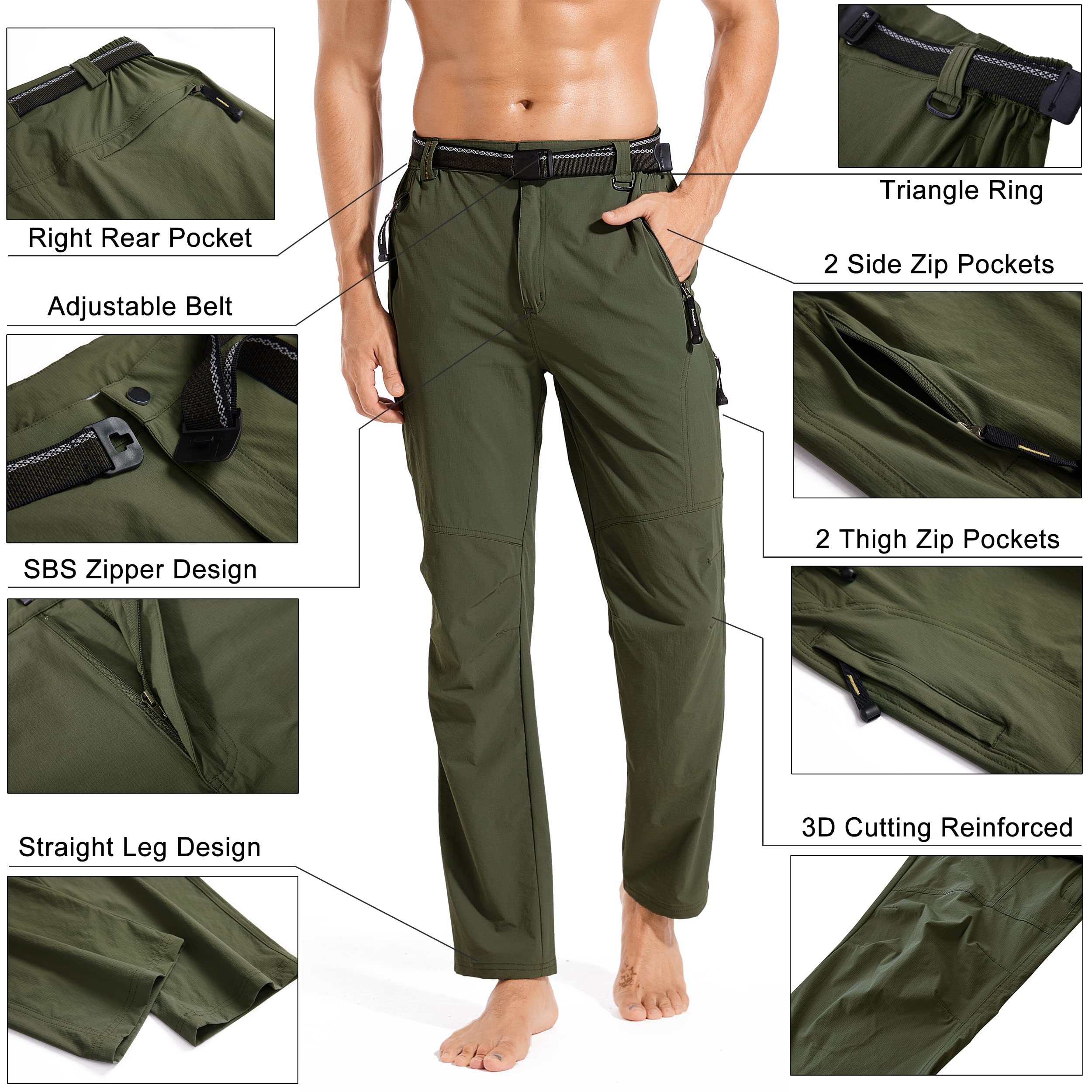 Men's Quick-Dry Water Resistant Hiking Cargo Pants - Lightweight Breathable Outdoor Work Pants with Zipper Pockets for Mountain Climbing & Camping Adventures