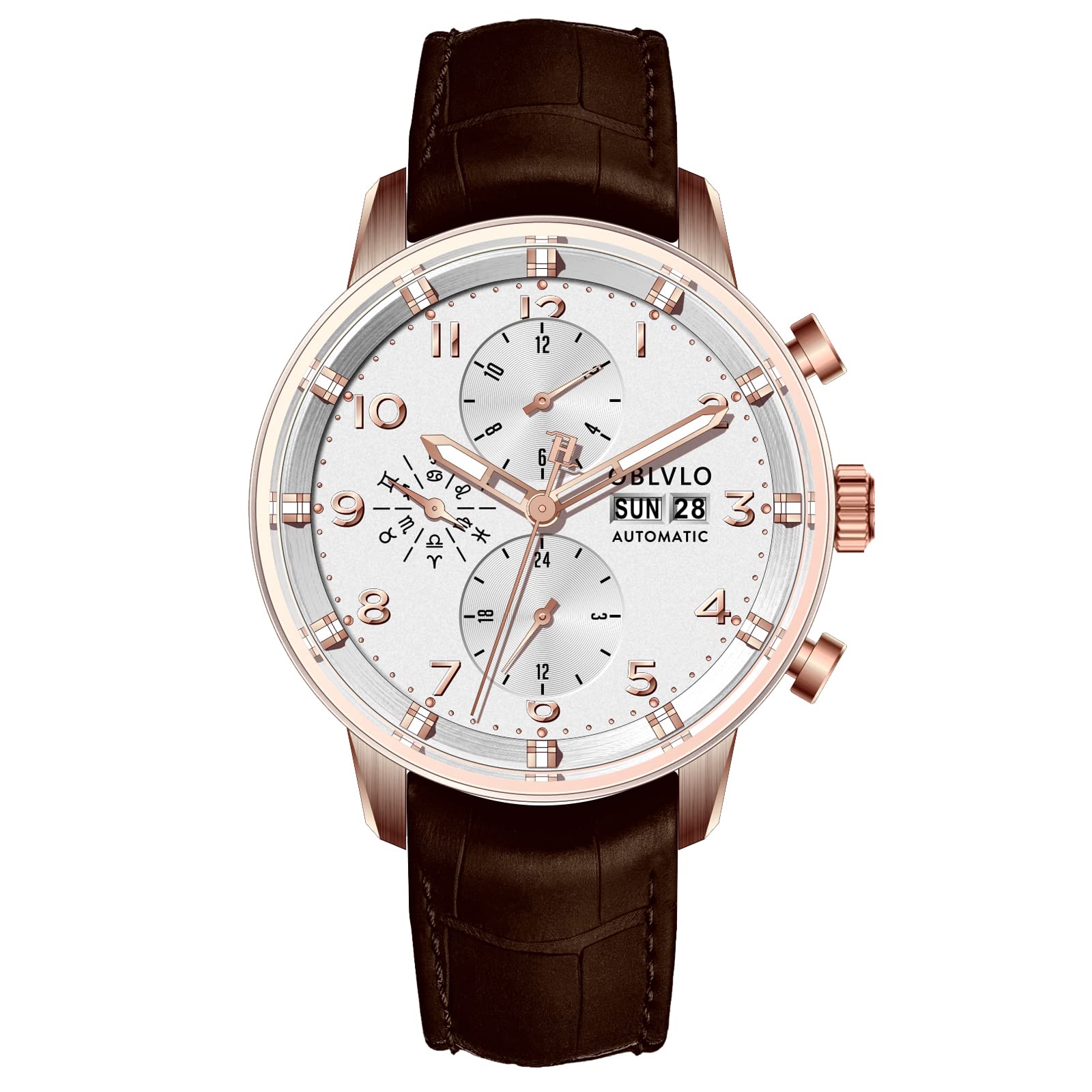 IM-MUT Men's Automatic Luminous Wrist Watch - Multifunction Mechanical Waterproof Watch with Leather Strap - Perfect for Business, Casual & Outdoor Activities