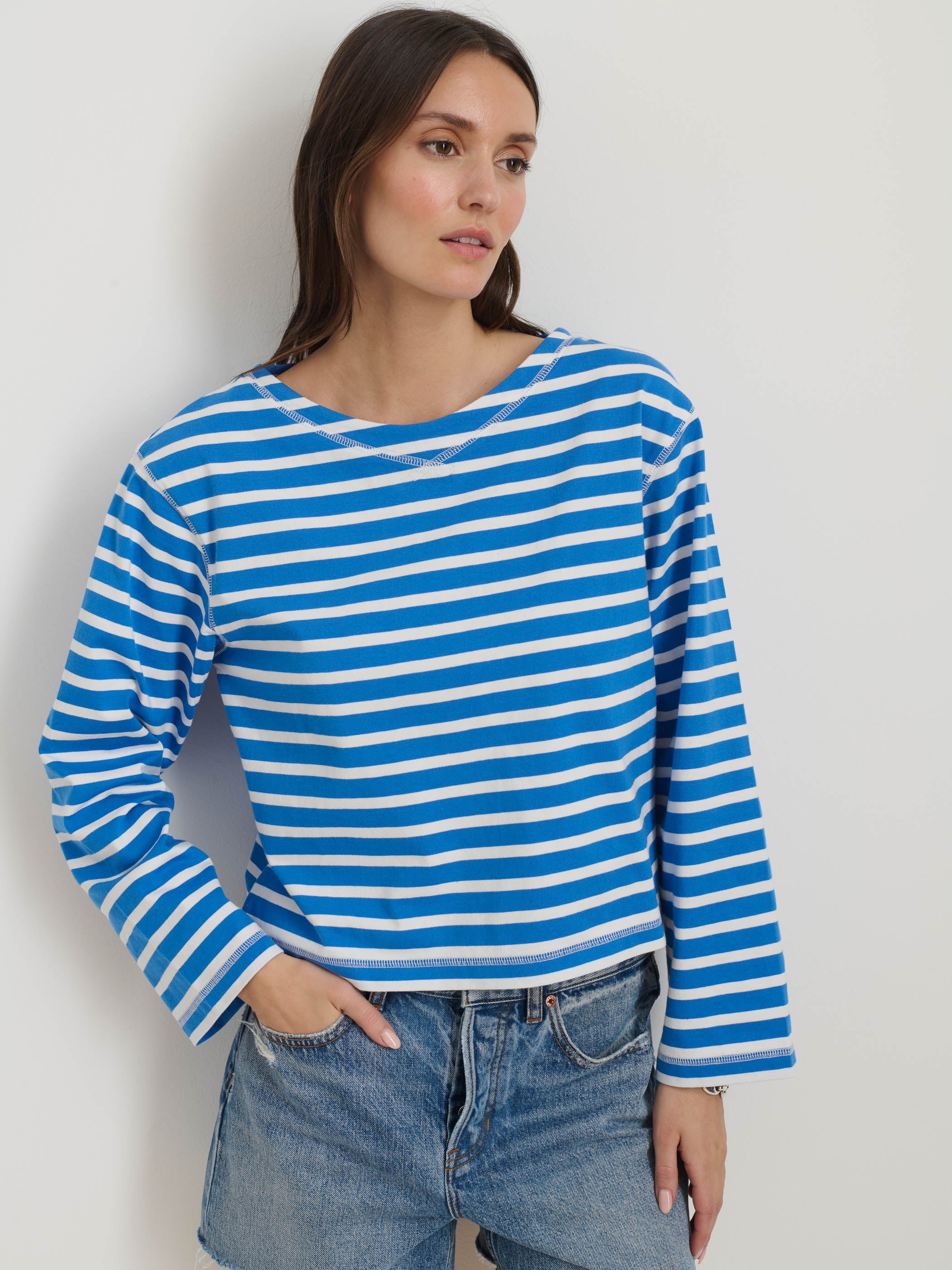 Marseille Striped Boatneck Cotton T-Shirt for Women - Casual & Comfortable Summer Top for Outings, Beach, and Everyday Wear