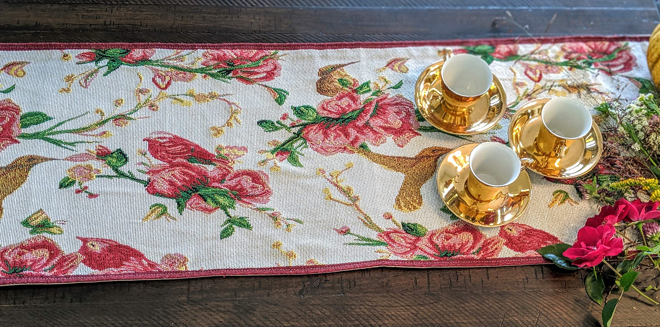 Festive Poinsettia Christmas Table Runner - 13x54 Inch Red & White Woven Tapestry for Holiday Decor - Perfect for Dining Tables, Fireplace Mantels, and Seasonal Home Decor