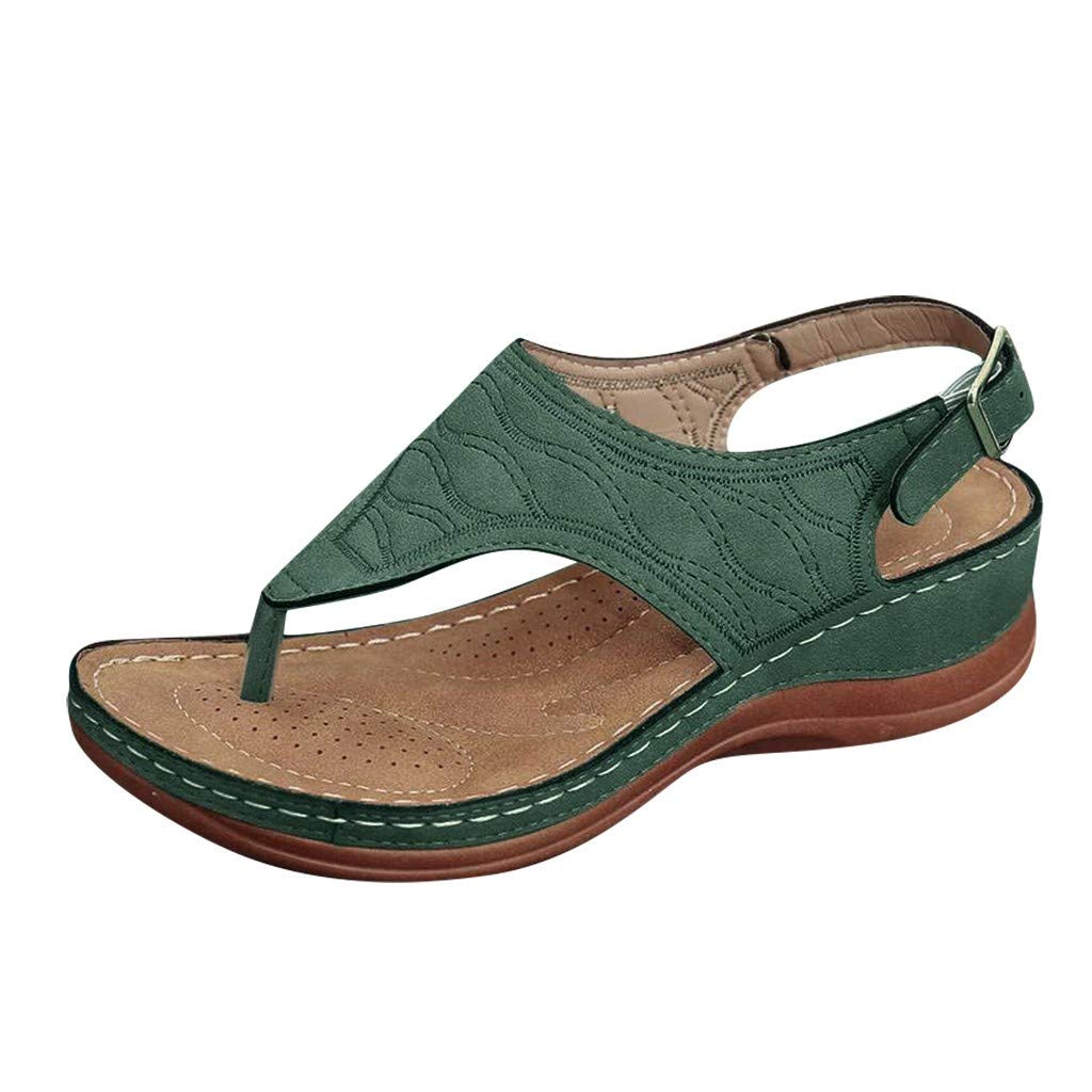 Women's Summer Fashion Clip Toe Sandals with Embroidery Wave Design - Comfortable Open Toe Sandals for Beach, Vacation, and Casual Outings