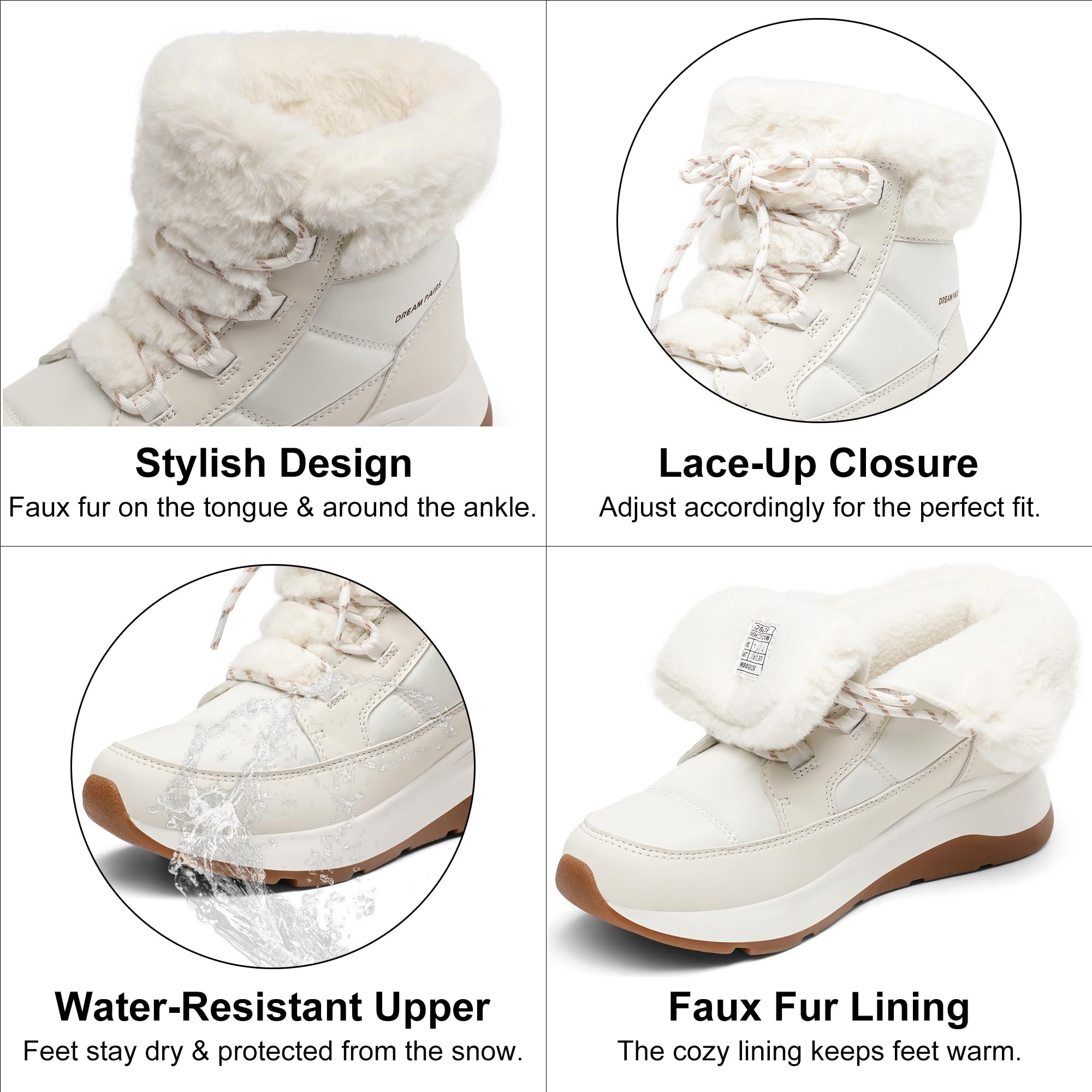 DREAM PAIRS Women's Winter Snow Boots - Waterproof Ankle Boots with Faux Fur Lining, Comfortable Short Booties for Ladies | Perfect for Outdoor Activities, Snowy Weather & Casual Winter Wear