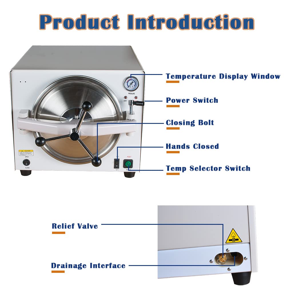 18L Steam Autoclave Sterilizer Machine - 900W Lab Autoclave with Safety Lock, Stainless Steel Chamber for Medical, Dental, Tattoo Equipment Sterilization (Ideal for Clinics, Laboratories & Beauty Salons)