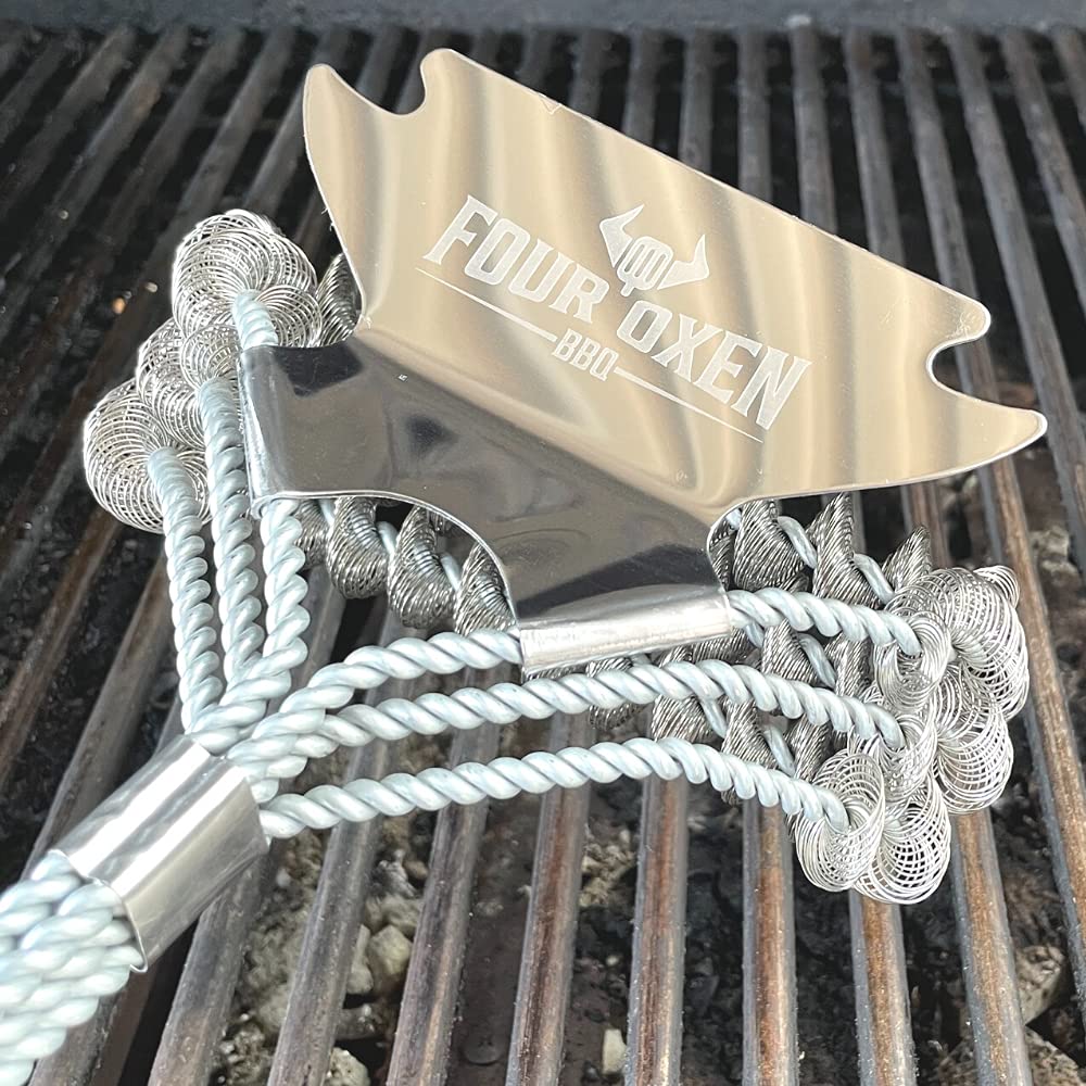 Stainless Steel Grill Brush and Scraper - Bristle-Free BBQ Cleaning Tool for Gas, Charcoal & Electric Grills - 16.5