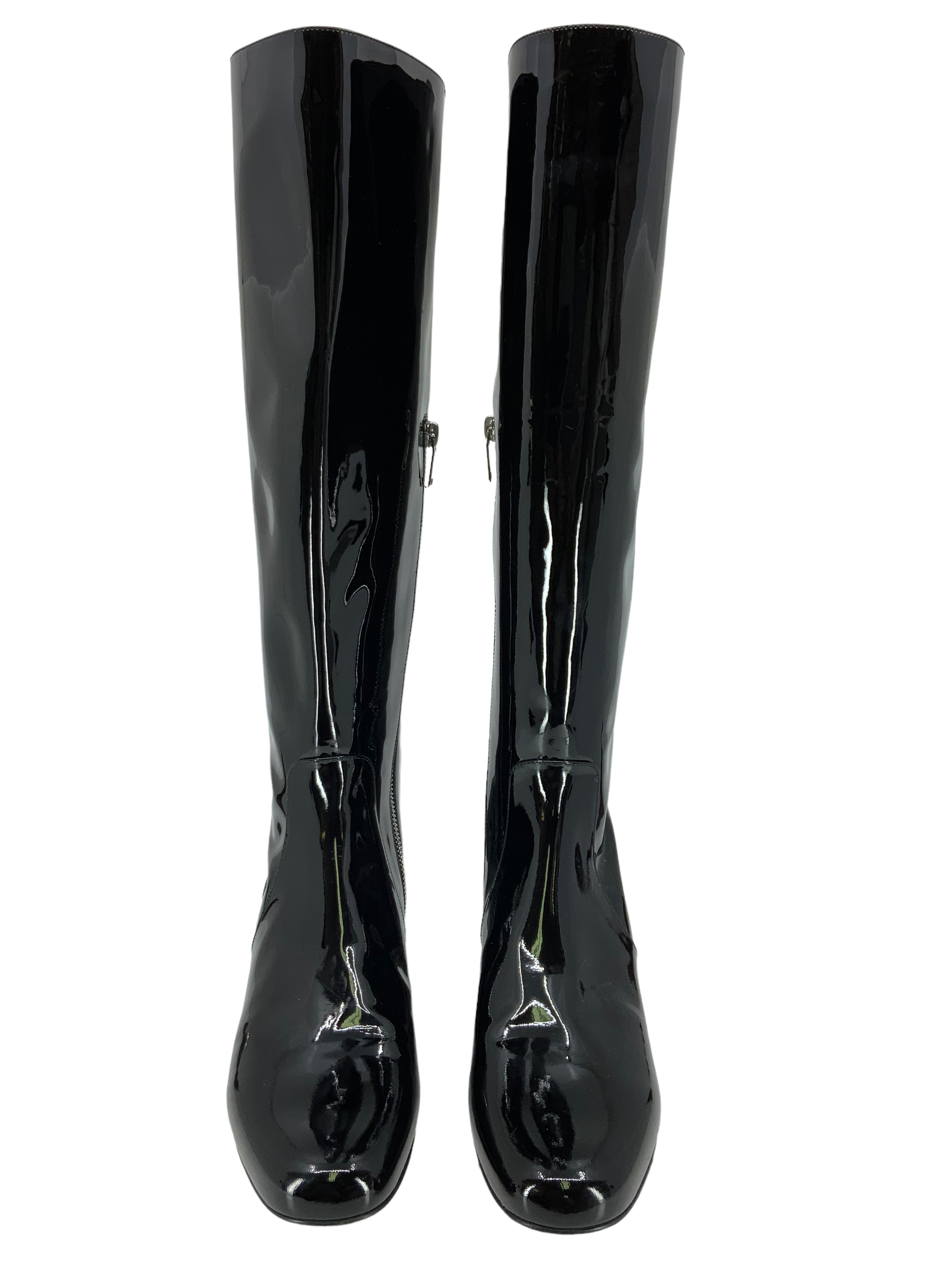 Saint Laurent Patent Leather Mid Calf Boots Women's Size 9 - Chic Pointed Toe Ankle Booties for Night Out & Office Wear