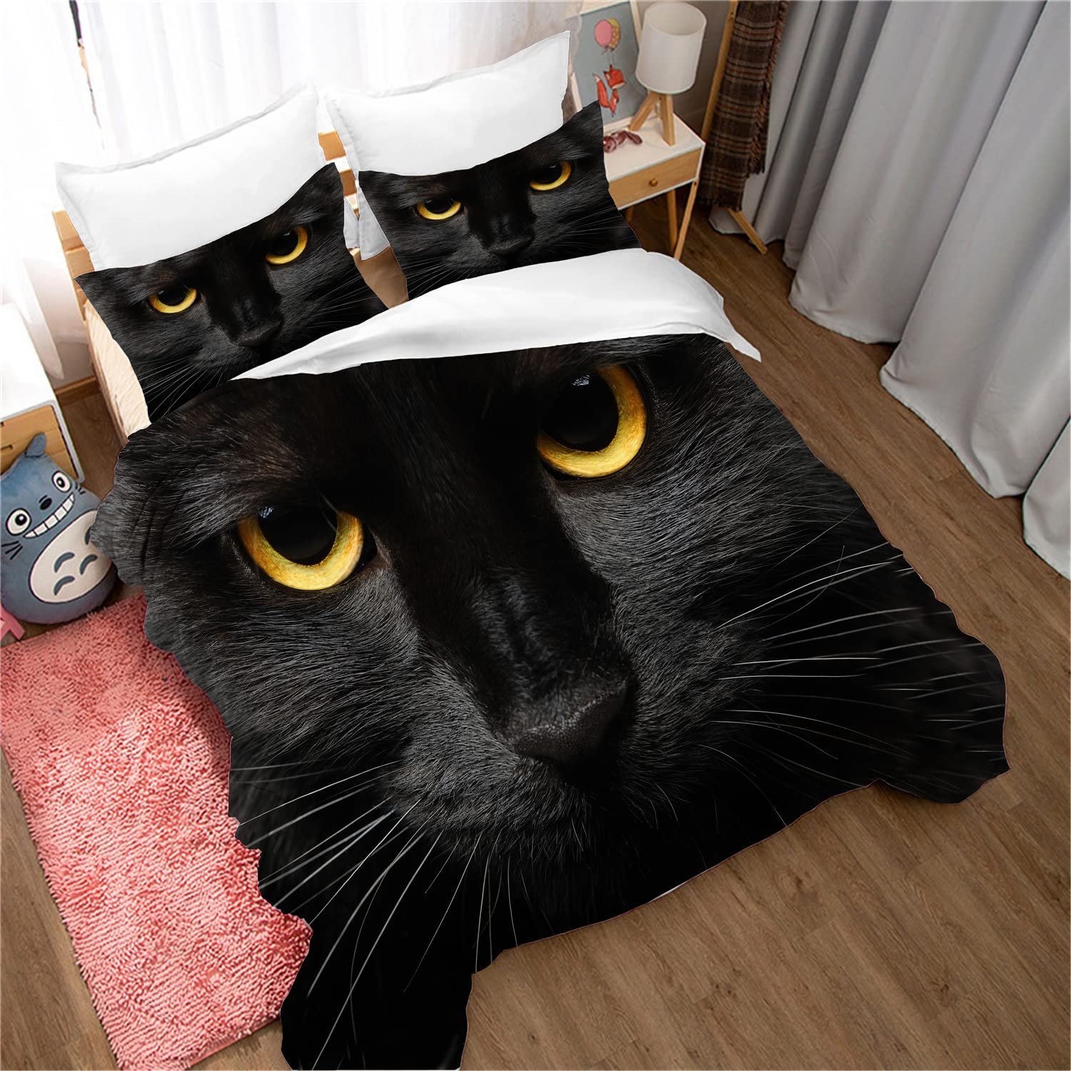 3D Cat Duvet Cover Set for Kids - Queen Size 4pcs, Cute Pet Bedding for Boys & Girls