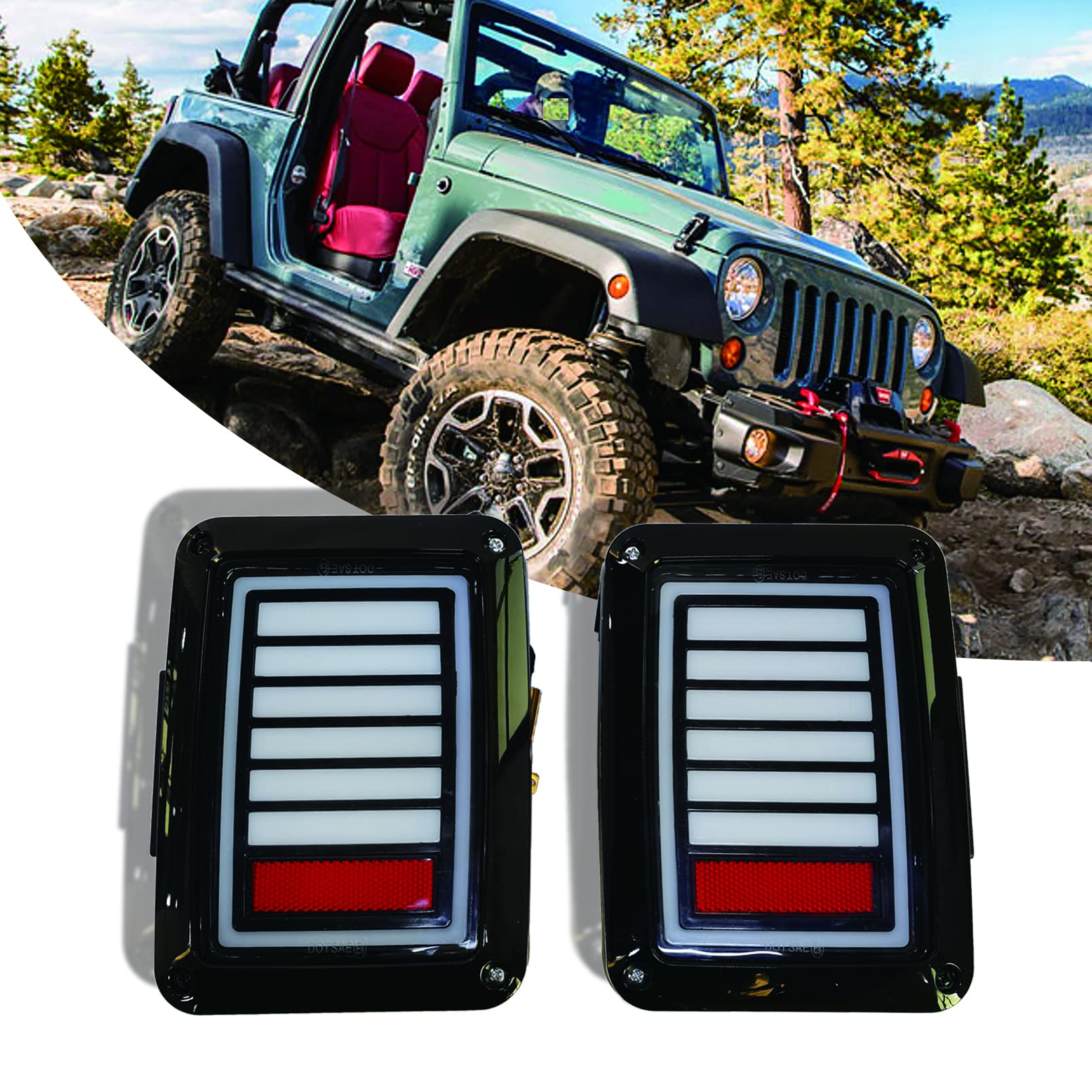 2007-2018 Jeep Wrangler JK/JKU LED Tail Light Assembly - Clear Lens, Multi-Function Brake Lights, Turn Signals & Reverse Lights | Upgrade for Off-Roading & Night Driving Safety