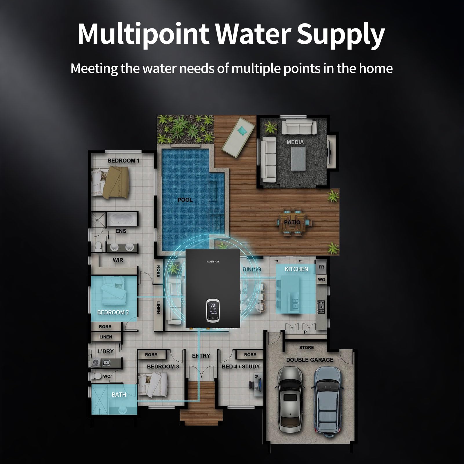 27kW Tankless Electric Water Heater 240V - Instant On-Demand Hot Water System with Energy-Saving LED Display & Smart Self-Modulation Technology - Perfect for Homes, Apartments, RV Living & Commercial Use