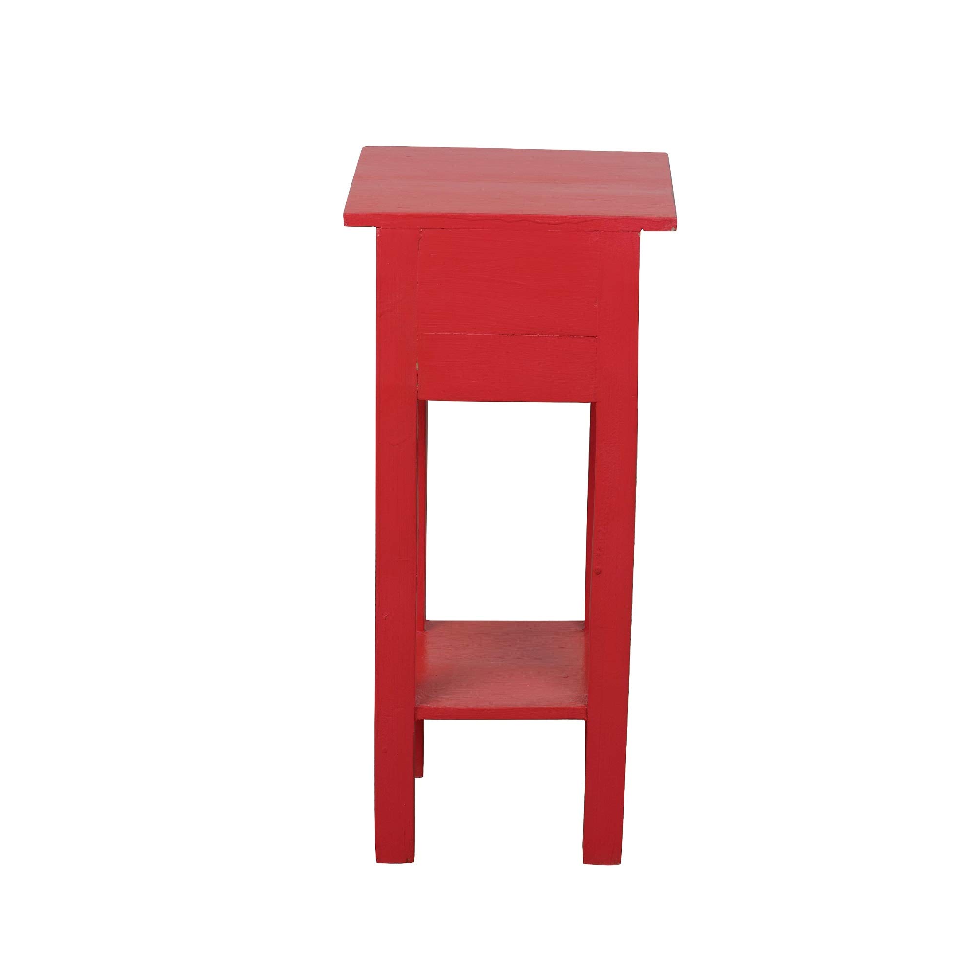 Distressed Antique Red Narrow Mahogany Side Table - 25.75