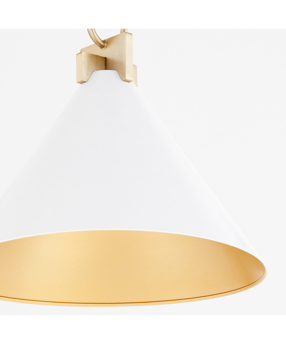 1 Light Pendant Studio White with Aged Brass Finish - Modern Ceiling Light Fixture for Kitchen Island, Dining Room or Bedroom Lighting