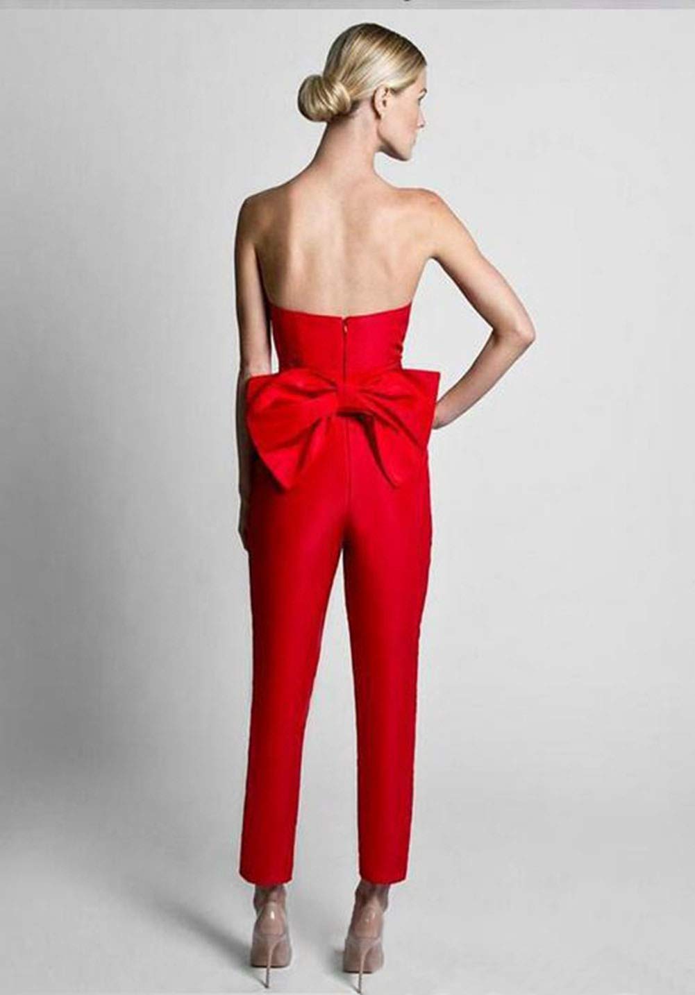 Emanni Women's Strapless Jumpsuit Wedding Dress with Detachable Skirt - Burgundy Bridal Gown for Bride & Bridesmaids | Perfect for Beach Weddings, Vow Renewals & Formal Evening Events