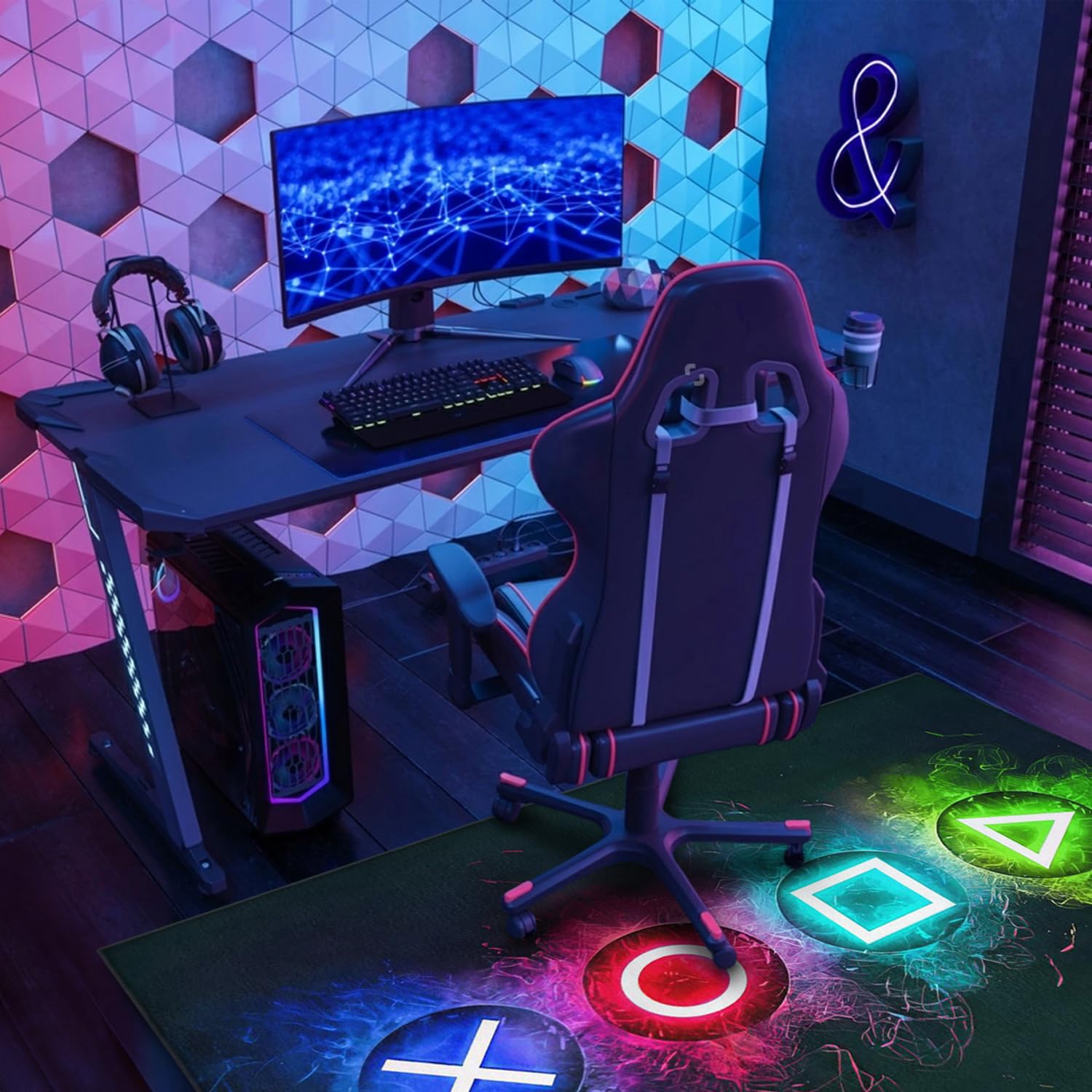36x48 Inch Non-Slip Gaming Chair Mat for Carpet & Hardwood Floors - Low Pile Rubber Backing Game Room Rug for PC & Console Gaming - Perfect for Under Desk Setup, Esports Tournaments & Home Gaming Stations
