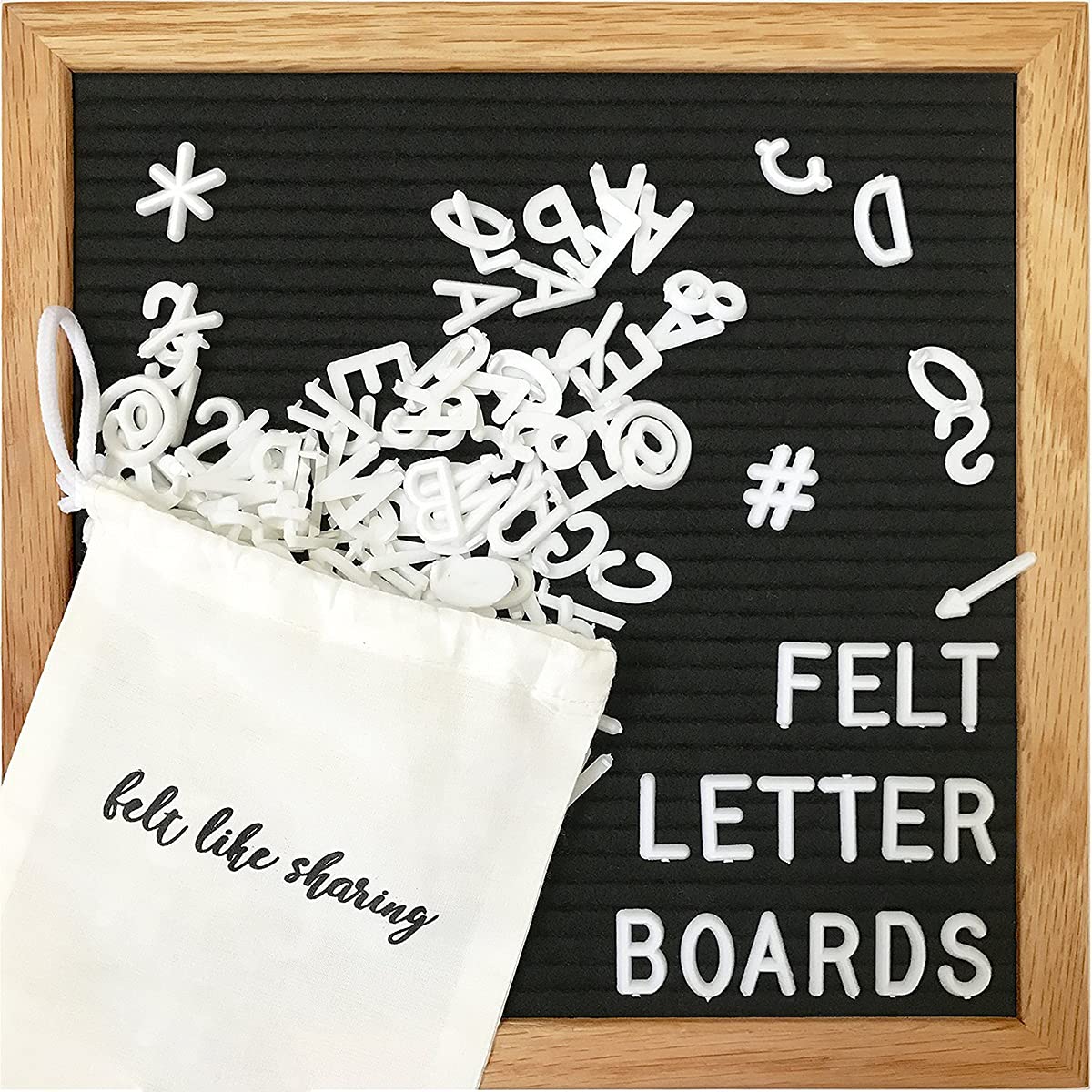 10x10 Inch Felt Letter Board with 300 Changeable Letters - White Oak Frame Message Board for Baby Announcements, Milestones, Office Decor, Home & Wedding Signage - Perfect for Nursery, Events, and Wall Decor (Black)