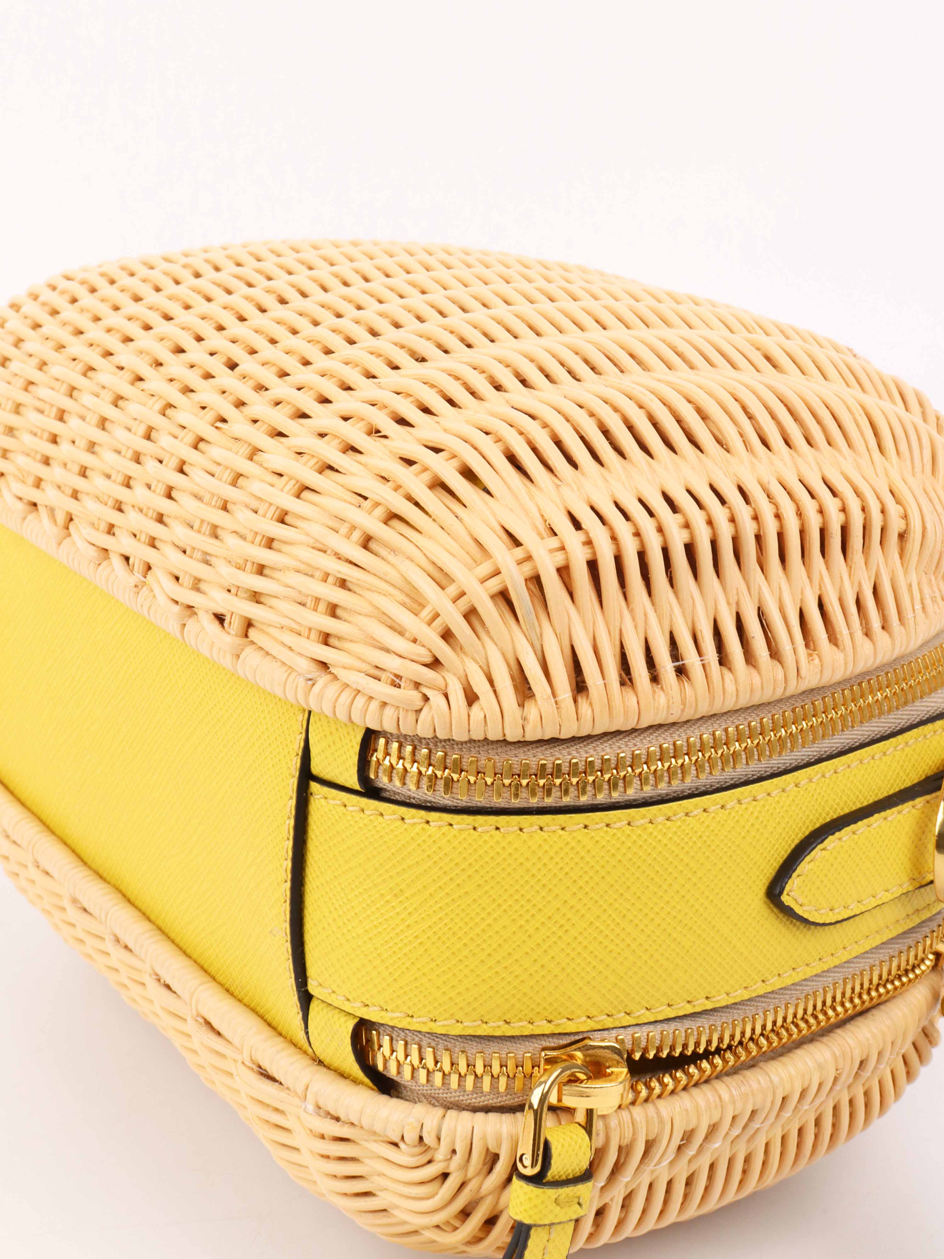 Prada Odette Yellow Wicker Handbag - Stylish Woven Crossbody Purse for Women | Perfect for Summer Outings, Beach Trips & Fashion Events