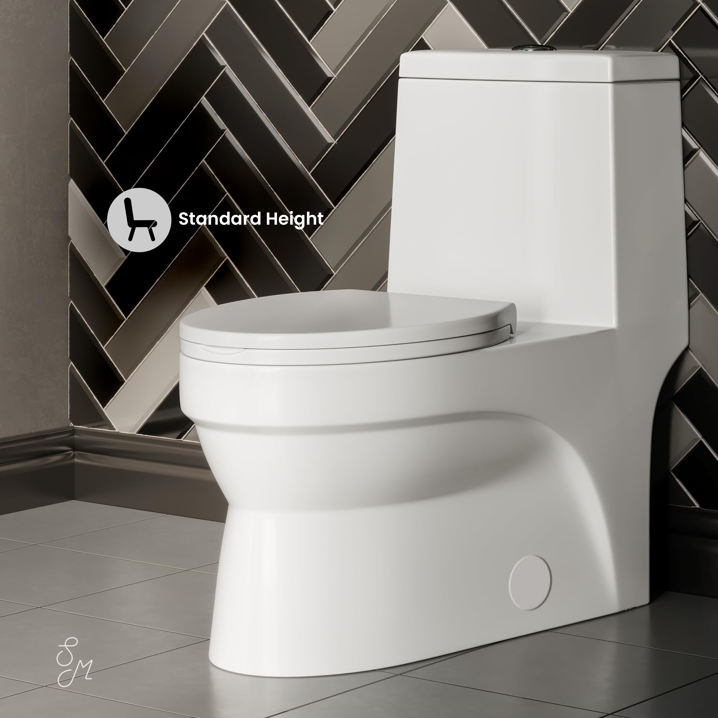 Swiss Madison SM-1T118 Virage One Piece Elongated Dual Flush Toilet 0.8/1.28 GPF - High Efficiency Water Saving Design - Glossy White - Perfect for Modern Bathrooms & Small Spaces