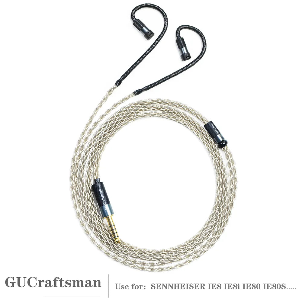 Premium GUCraftsman 6N Single Crystal Silver Upgrade Cable for Sennheiser IE8 IE8i IE80 IE80S Headphones - HiFi Audio Enhancement for Audiophiles & Music Lovers