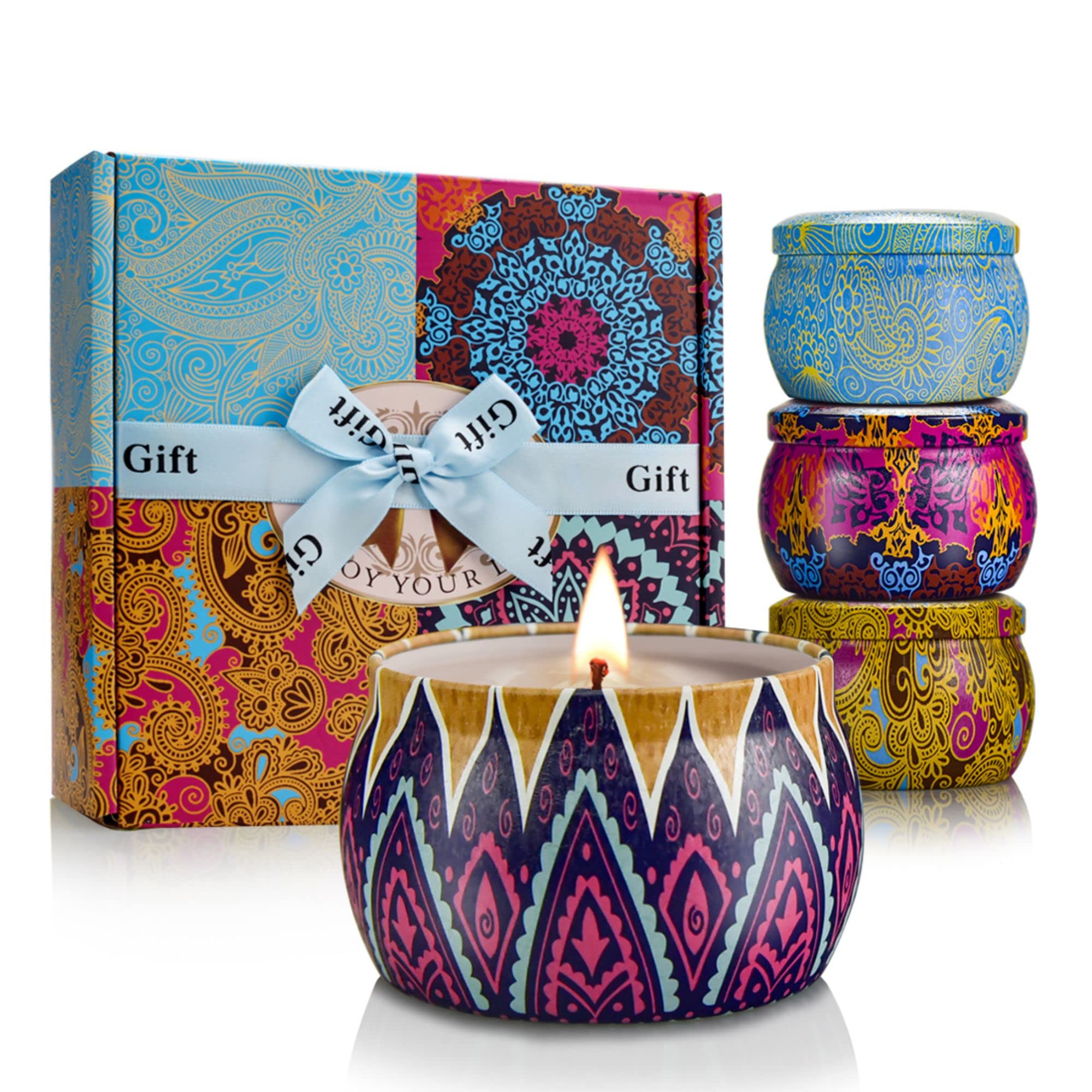 4 Pack Aromatherapy Scented Candles Gift Set - Natural Soy Wax, 120 Hours Burn Time, Stress Relief for Women - Perfect for Home Fragrance, Birthday, Valentine's Day, Mother's Day & Christmas Gifts | Create a Cozy Ambiance for Relaxation, Meditation & Romantic Evenings