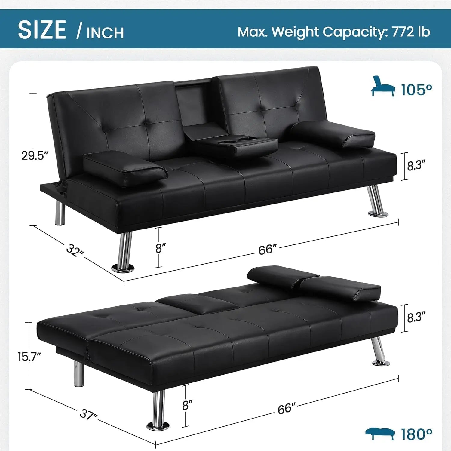 Convertible Futon Sofa Bed - 3-in-1 Sleeper Couch for Small Spaces | Perfect for Guest Room, Studio Apartments & Dorm Rooms | Comfortable Daybed with Easy Foldable Design