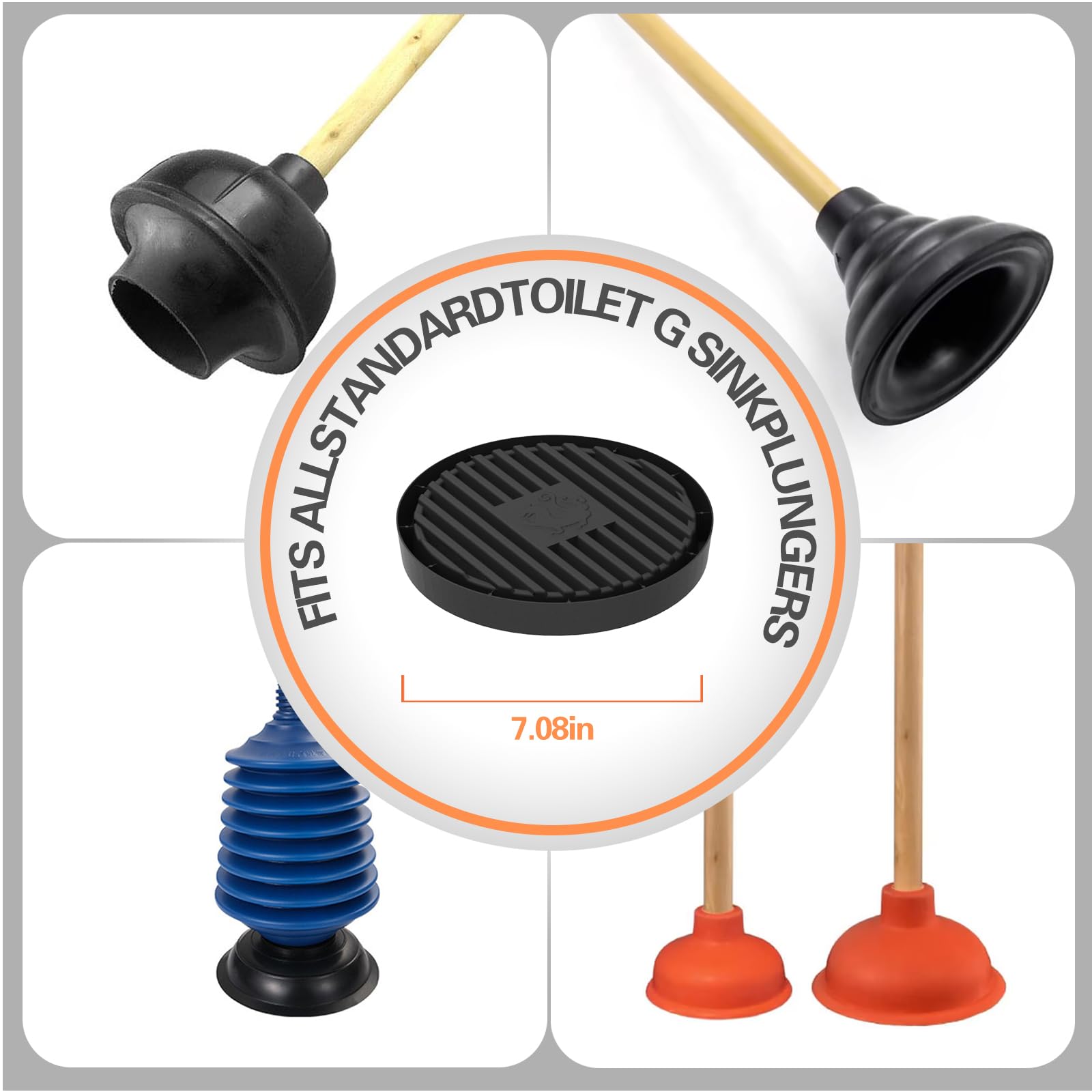 Toilet Plunger Holder & Drying Tray - Non-Slip Plunger Mat with Quick-Dry Design - Catches Drips & Wicks Water Away - Perfect for Bathroom, Kitchen, or Utility Room (Gray)