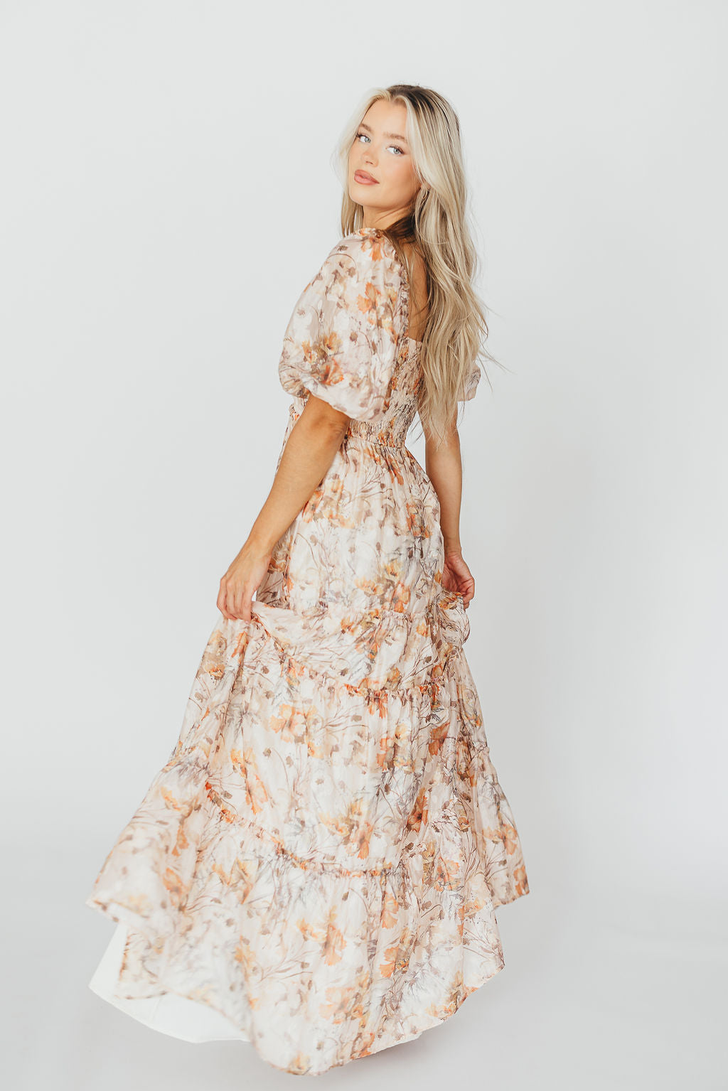 Bump Friendly Daphne Maxi Dress in Beige Multi - Inclusive Sizing S to 3XL for Maternity, Plus Size & Casual Wear
