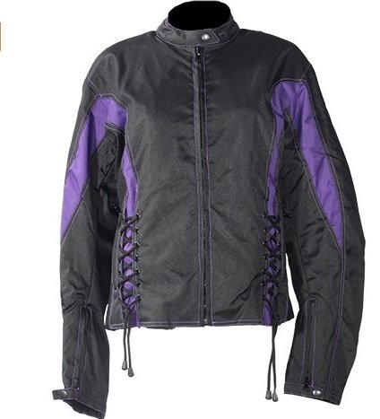 Women's Black & Purple Textile Motorcycle Jacket - Stylish Protective Riding Gear for Harley, Cruiser & Street Bikes | Perfect for Commuting, Road Trips & Motorcycle Events