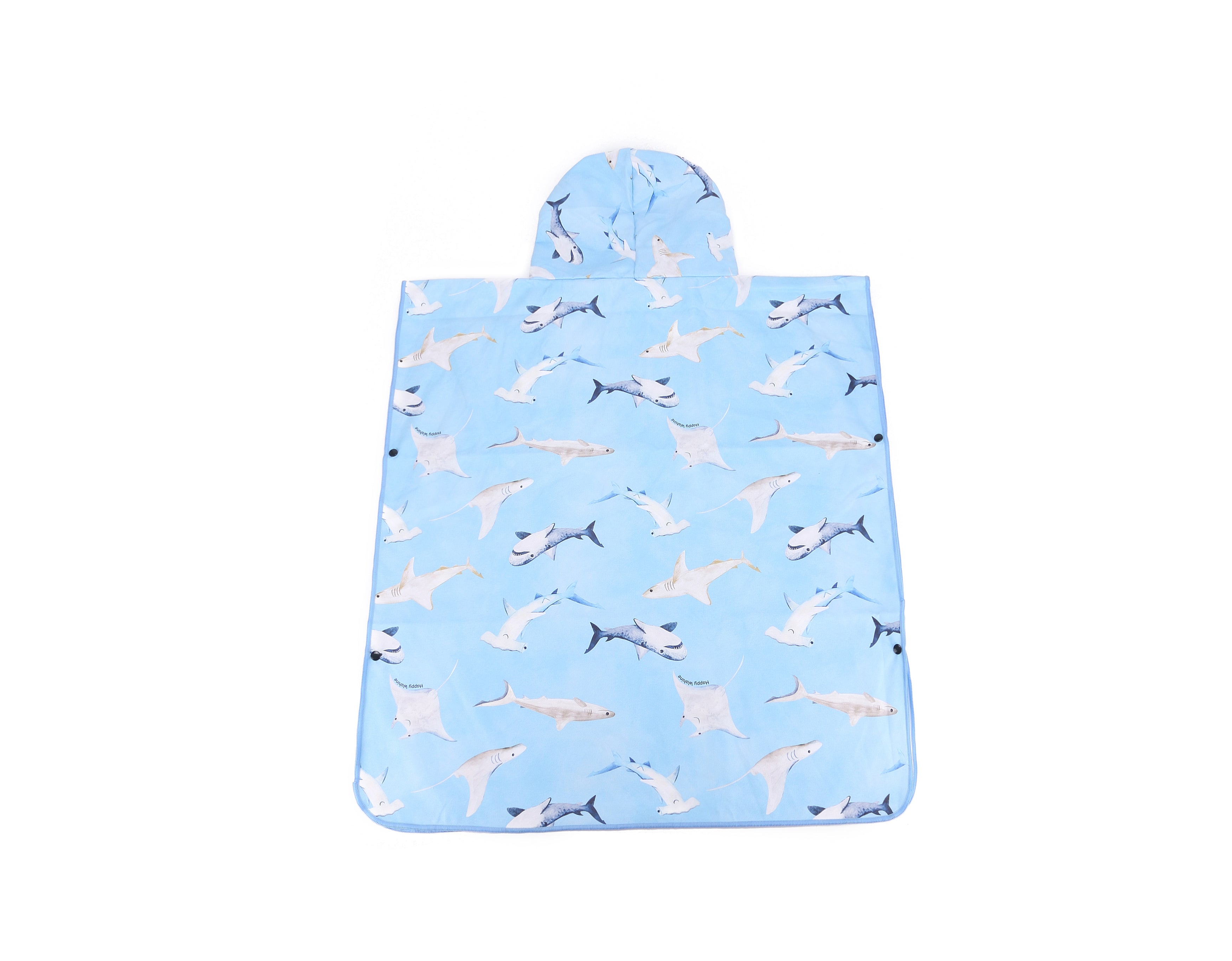 Happy Sharks Blue Hooded Beach Towel Poncho for Teens - Quick Dry Swim Cover Up for Pool, Beach & Water Sports