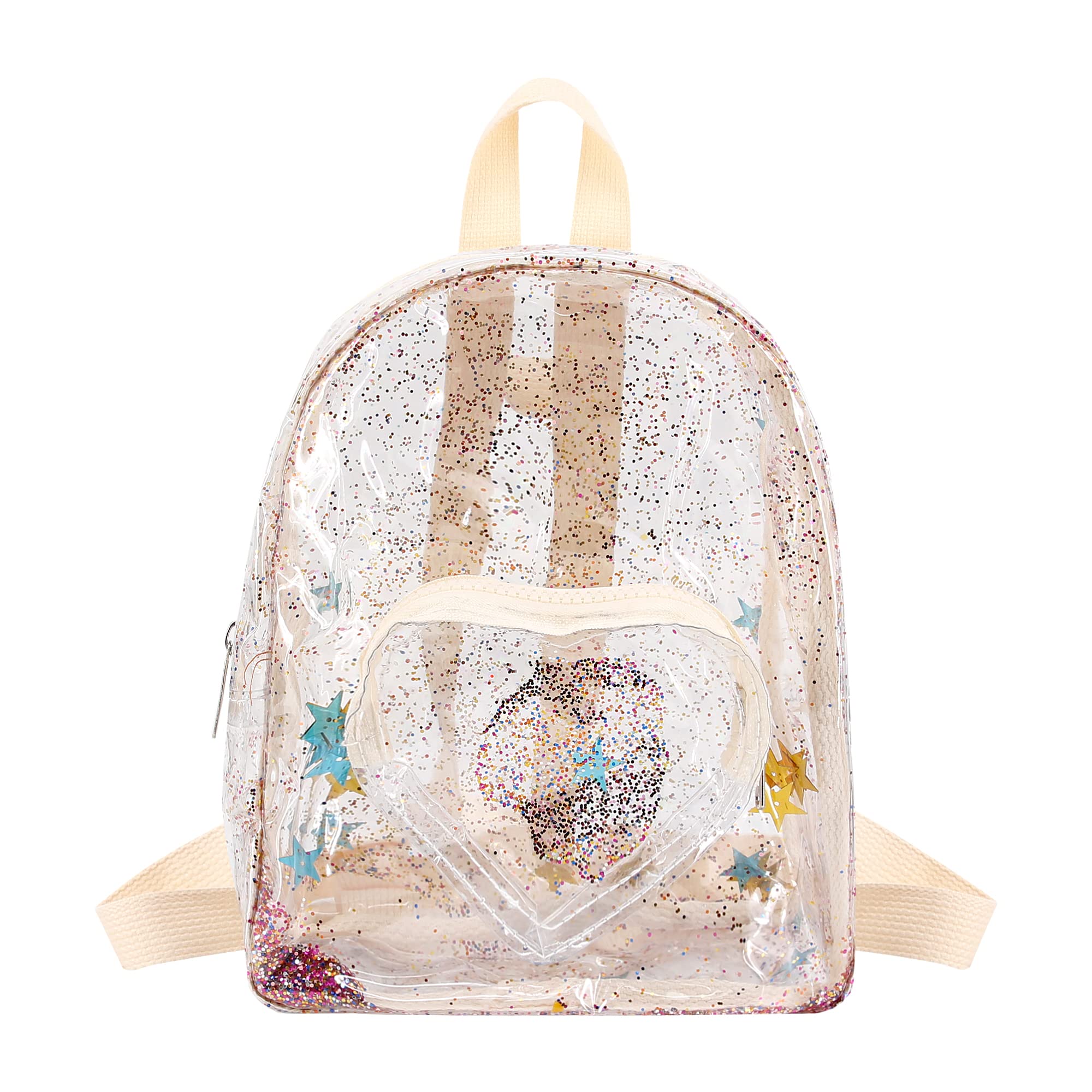 Shiny Sequin Clear Mini Backpack for Women - Heart Shaped Glitter Daypack for Travel & Daily Use