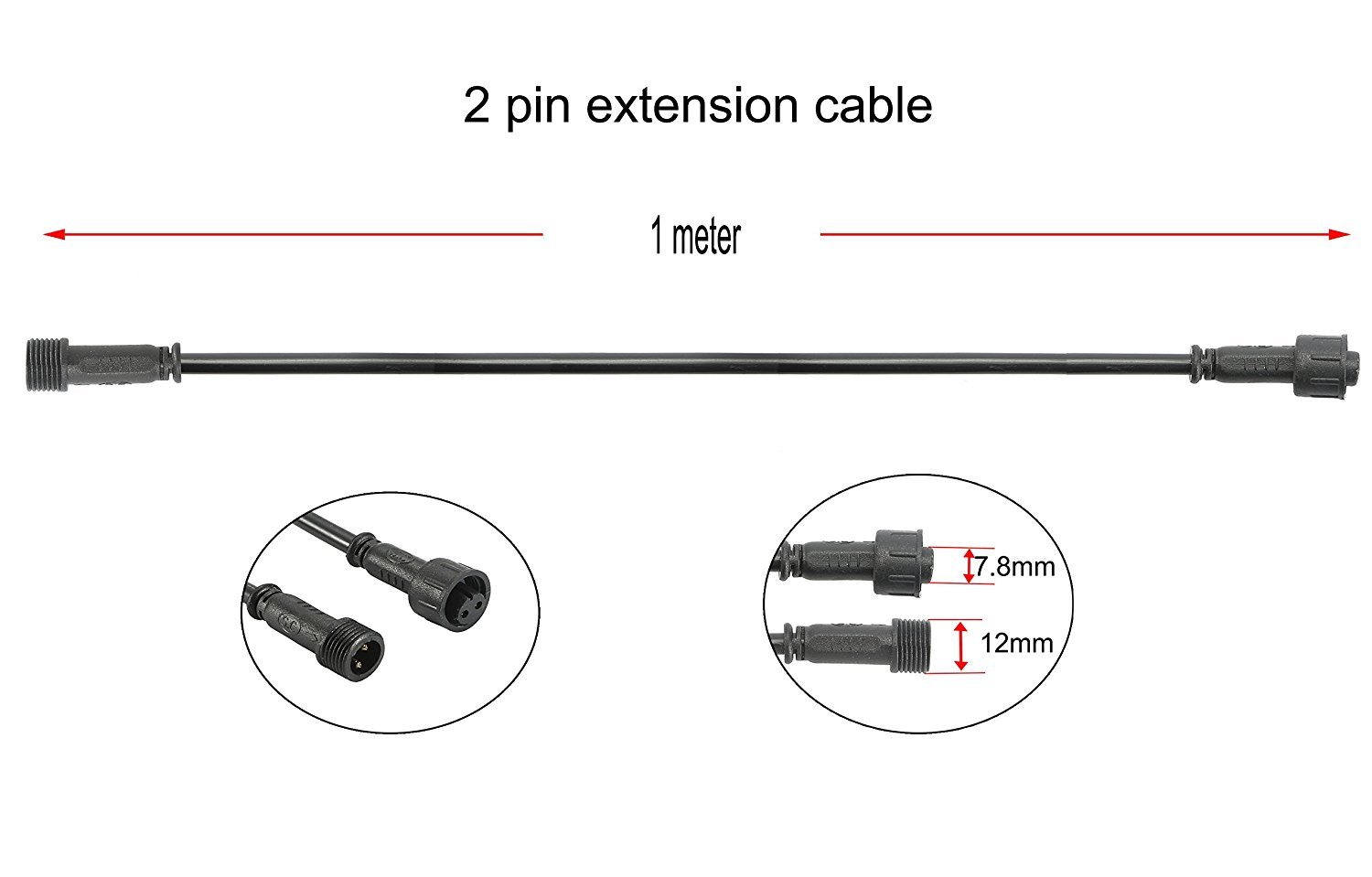 2-Pack 1M Waterproof LED Deck Light Extension Cable - Single Color Outdoor Lighting Connector, Warm White - Perfect for Garden, Patio, and Landscape Lighting