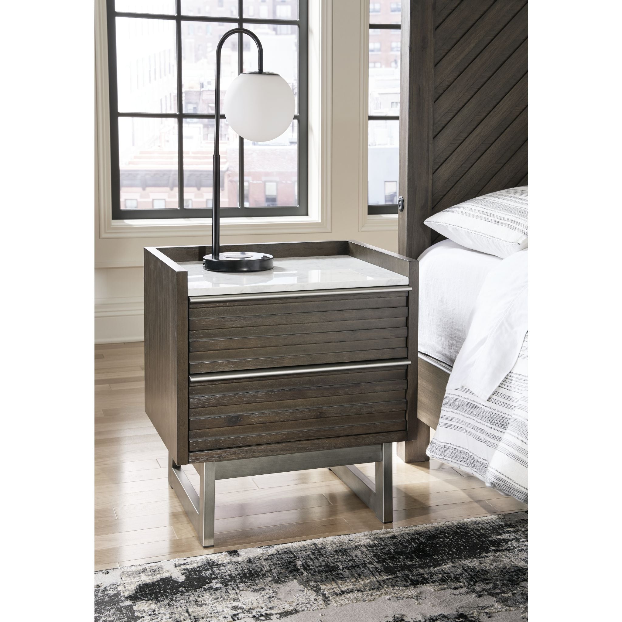 Arkenton Nightstand with Storage - Grayish Brown & White Finish - Perfect for Bedroom, Living Room, or Office