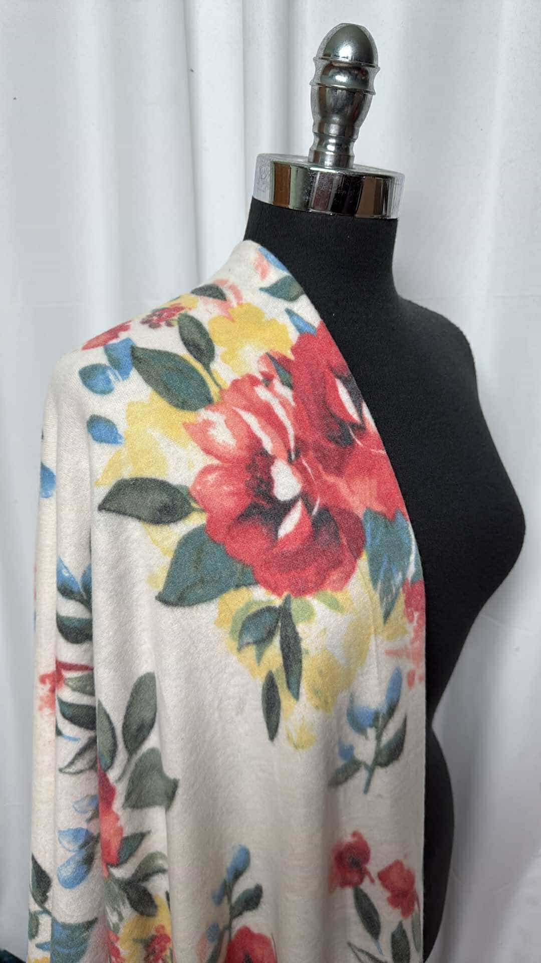 Large Floral on Ivory Brushed Hacci Sweater Knit Fabric - 2 Yard Cut for DIY Clothing, Cozy Sweaters & Home Decor Projects