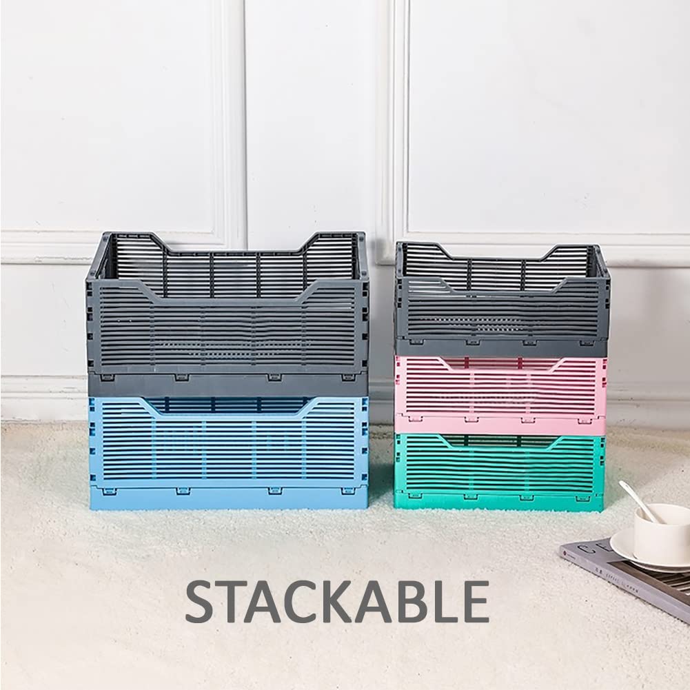 Stackable Folding Storage Crate - White Medium Organizer for Desk, Beauty & Closet | Space-Saving Home & Office Organization Solution