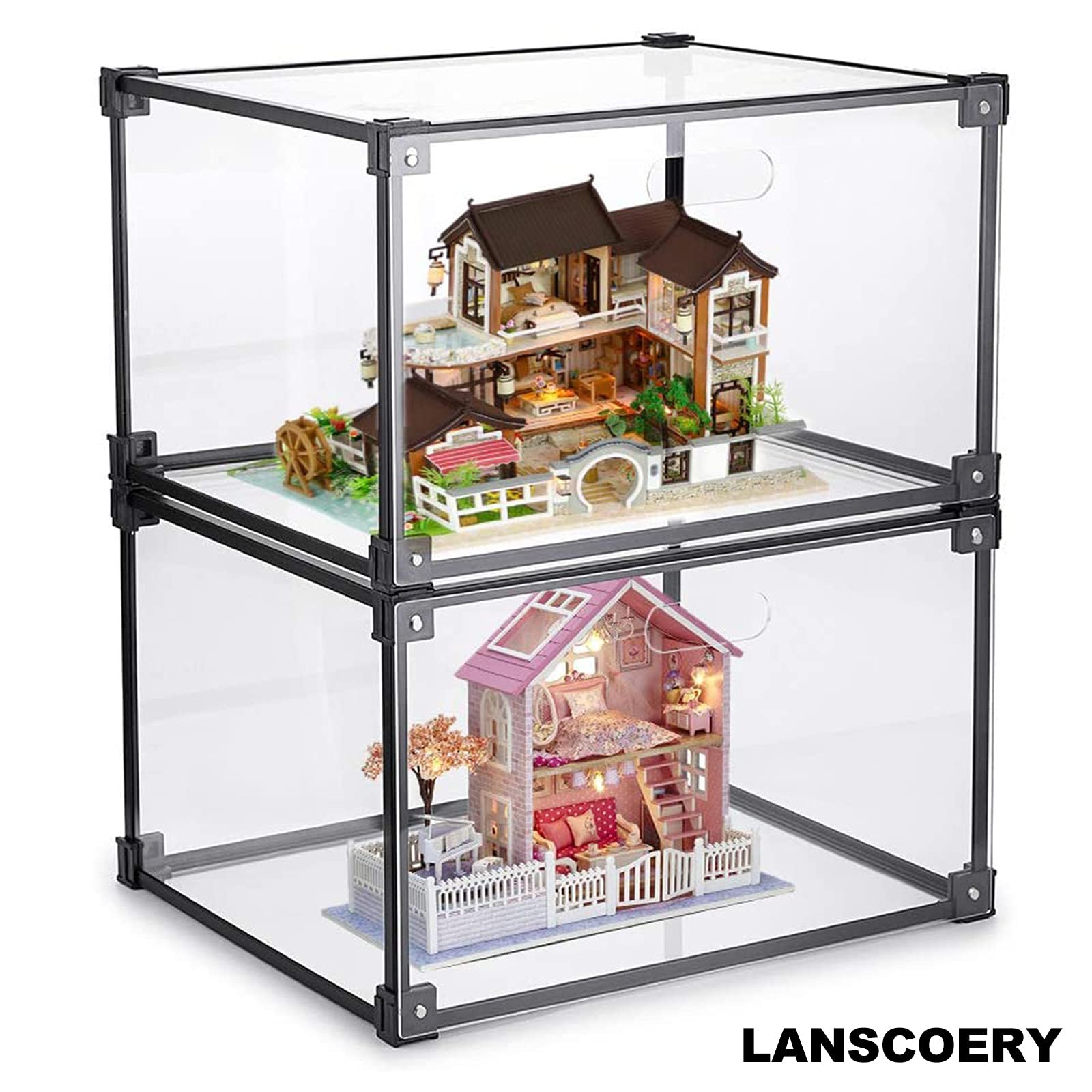 LANSCOERY Clear Acrylic Stackable Shoe Storage Box - Foldable Shoe Organizer with Magnetic Side Door for Sneakers, Boots, Heels & Flats | Perfect for Closet Organization & Shoe Display (Set of 1)