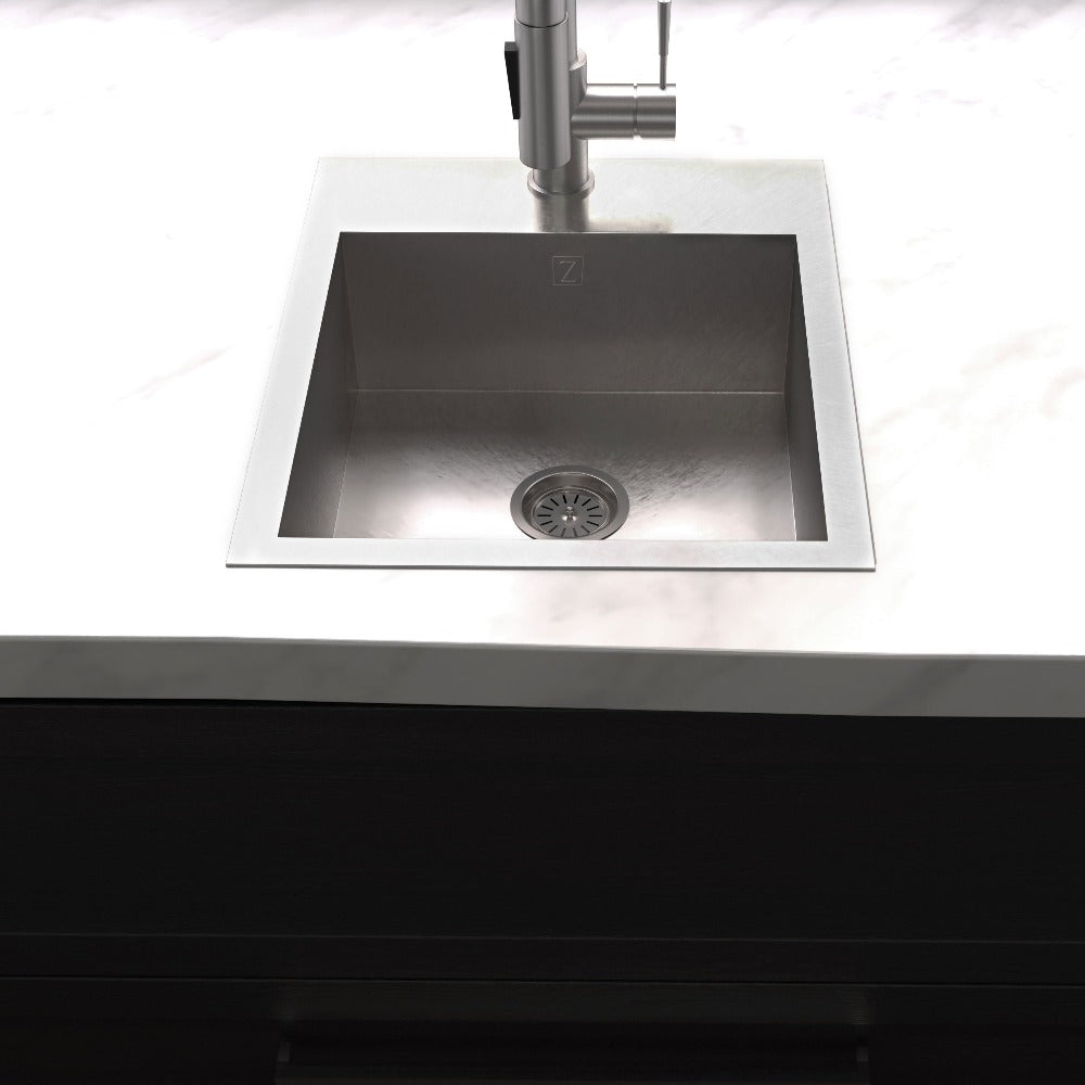 ZLINE Donner 15-inch Topmount Single Bowl Stainless Steel Kitchen Sink (STS 15) - Bar & Prep Sink for Modern Homes, Restaurants & Commercial Use