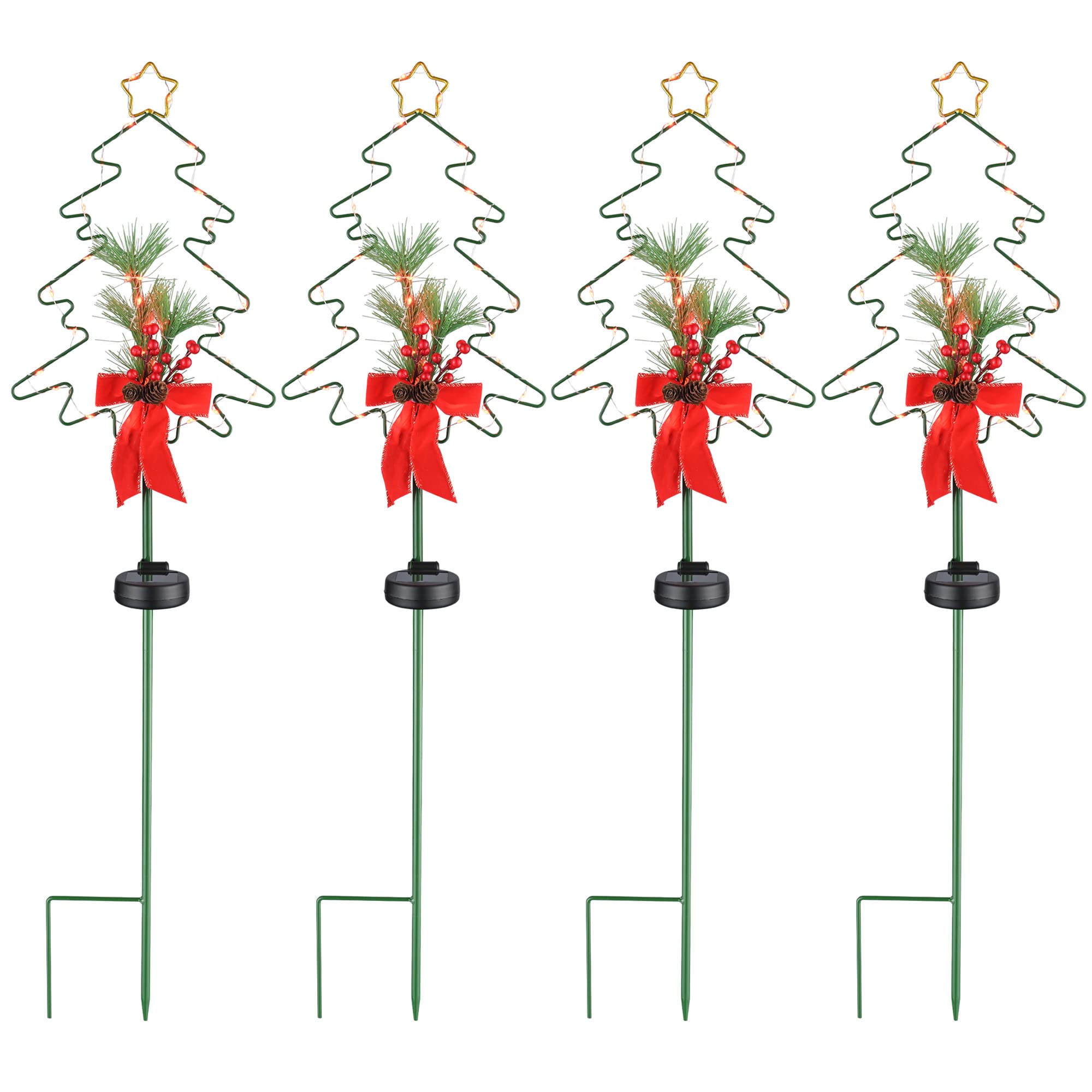 Yescom 4 Pack Solar Red Berries Tree Stake Lights - Waterproof Outdoor Solar Pathway Lights for Garden, Patio, Christmas Decor - Perfect for Holiday Lighting, Landscape Accents and Nighttime Ambiance