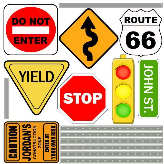3' Road Signs Mural Wall Decal - Vintage Street Sign Stickers for Home, Office & Classroom Decor - Perfect for Kids Room, Garage or Man Cave