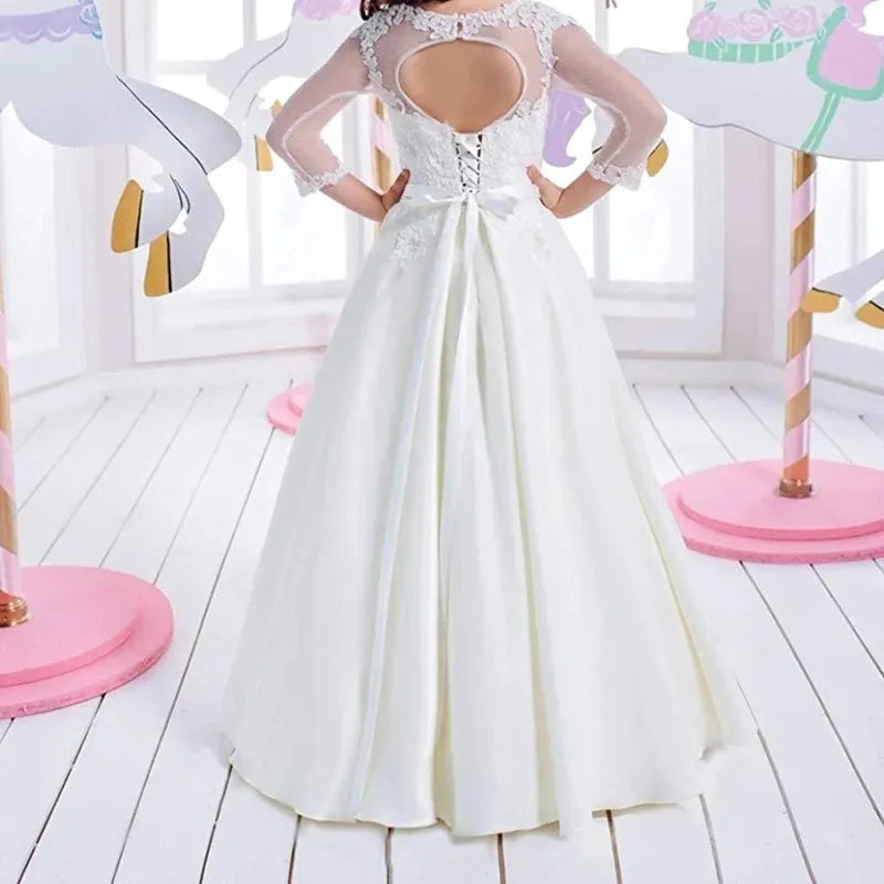 Sparkling Crystal Sequin Lace Applique Flower Girl Dress for Weddings, Baptisms & Special Occasions – Elegant Princess Party Gown for Toddlers & Kids
