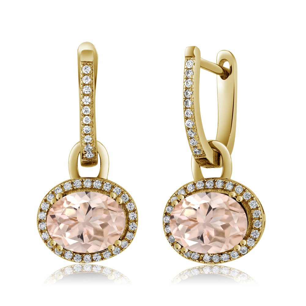 Gem Stone King 18K Yellow Gold 9X7MM Oval Gemstone Birthstone Halo Leverback Earrings for Women | Elegant Oval Drop Dangle Earrings | Perfect for Weddings, Anniversaries & Special Occasions