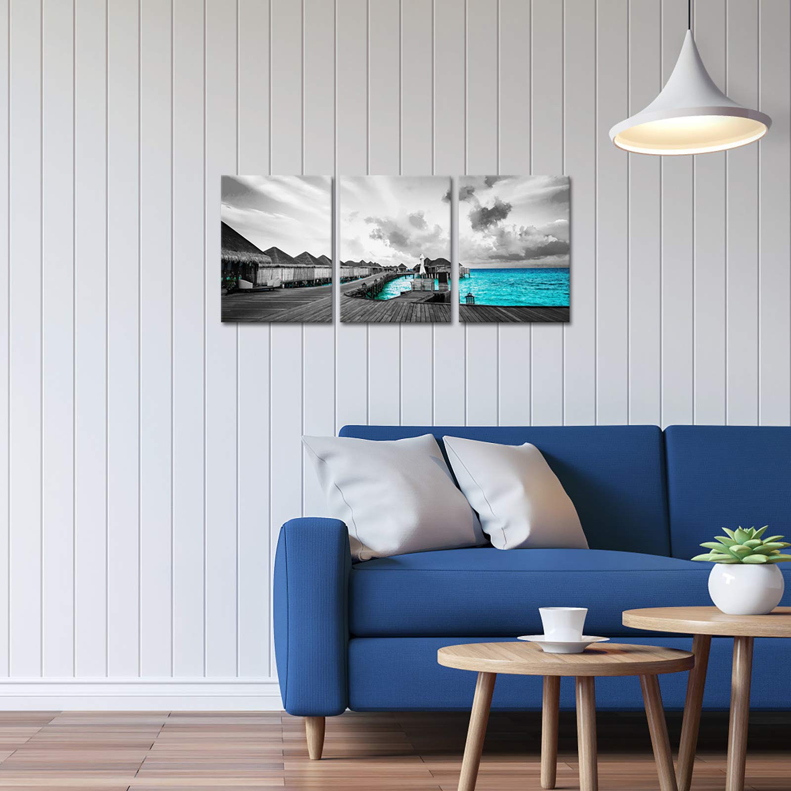 Turquoise Maldives Ocean Canvas Prints - Modern Seascape Wall Art for Bedroom & Bathroom Decor