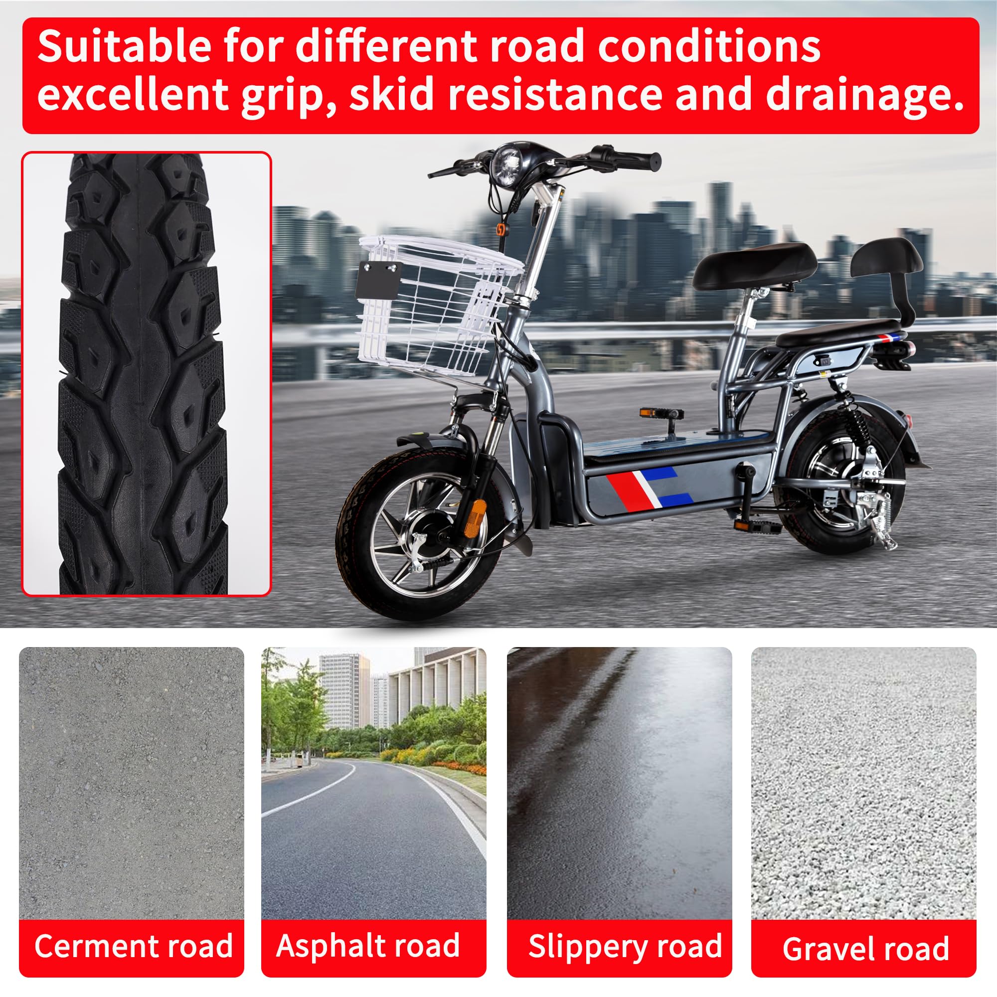 14x2.125 Tubeless Electric Bike Tires with Angled Valve - Compatible with 14 Inch Folding E-Bikes, Electric Bicycles & E-Scooters - Perfect for Commuting, Urban Riding & Off-Road Adventures