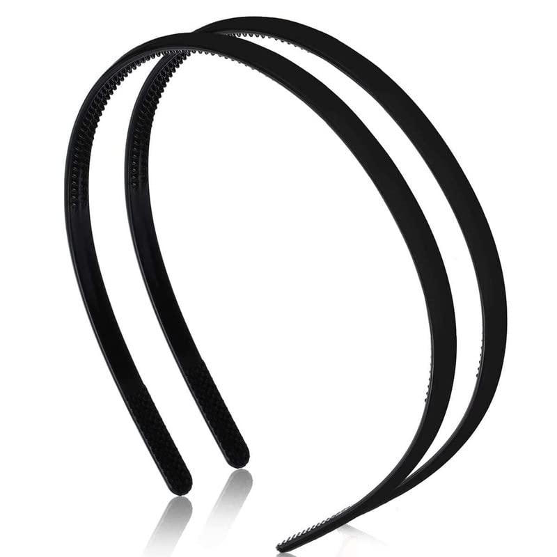 VediArt Black Plastic Plain Headbands with Teeth Comb - 6 Pack Skinny Hair Bands for Women & Girls - Perfect for Halloween, DIY Hairstyles, Cosplay, and Everyday Use
