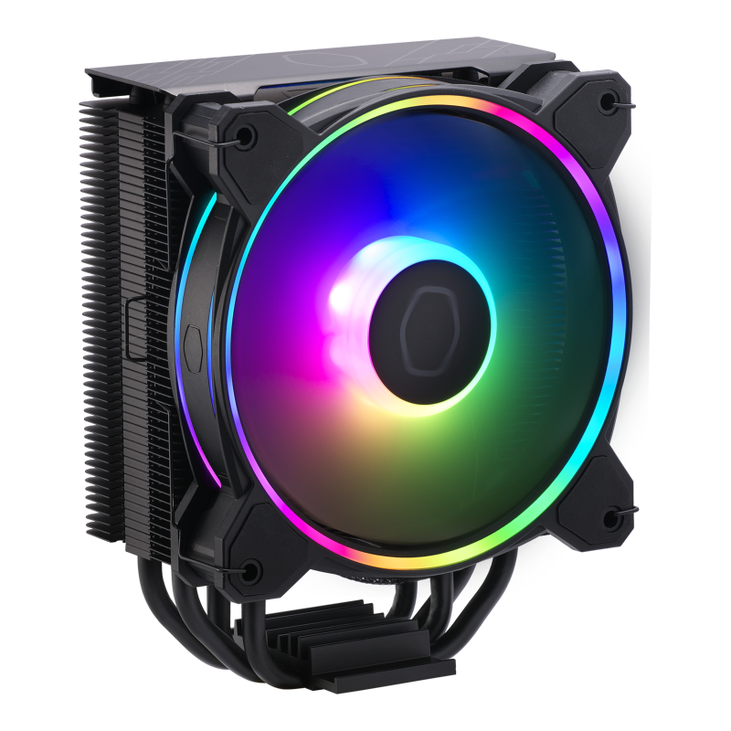 Cooler Master Hyper 212 Halo Black CPU Air Cooler - 120mm PWM Fan, Direct Contact Heat Pipes, RGB Lighting, Compatible with Intel & AMD (LGA 1700/AM5) - Ideal for Gaming PCs & High-Performance Builds