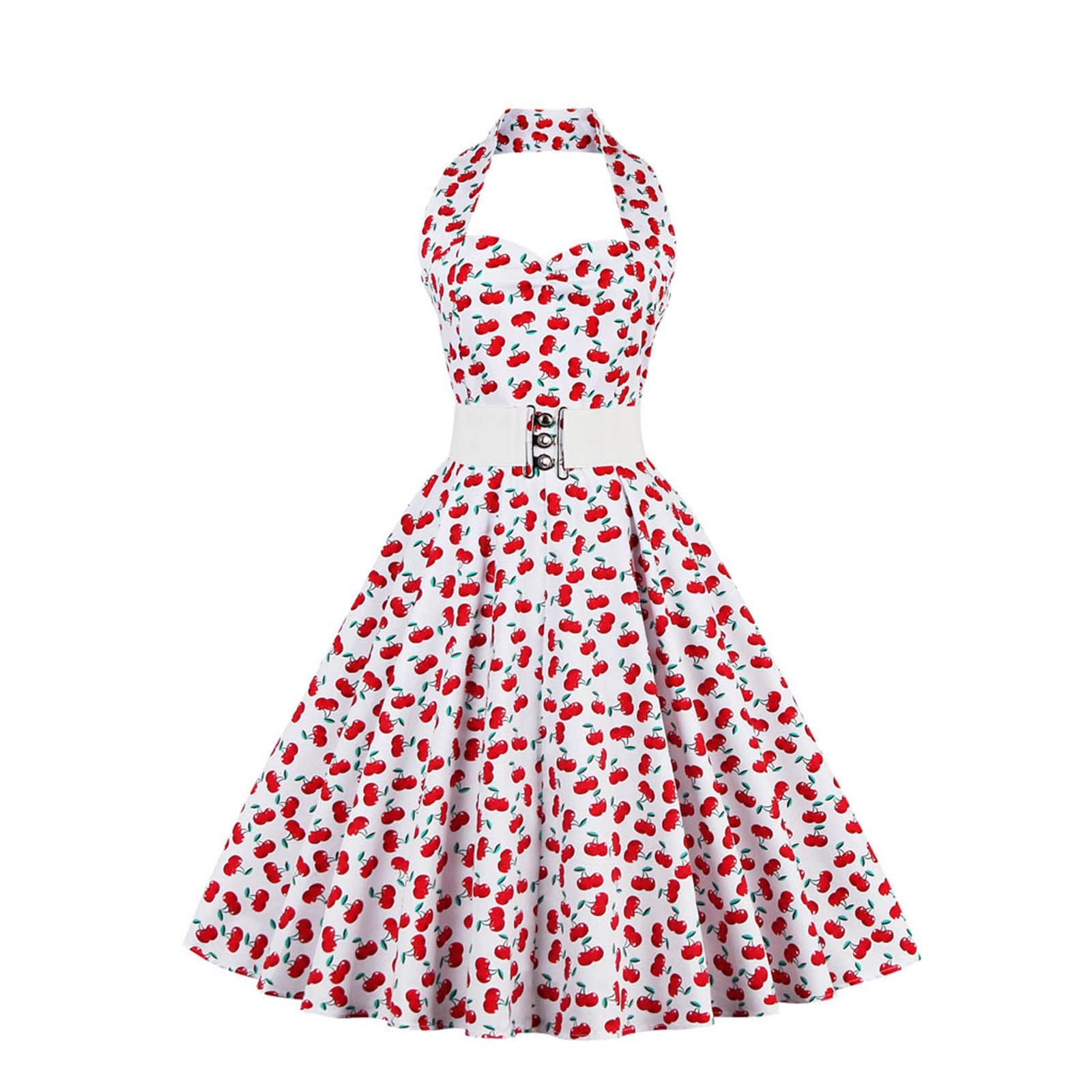 Women's Halter Neck Polka Dot Sleeveless Flare Dress - Vintage 1950s Backless Midi Dress for Cocktail Party, Tea Party & Summer Outings
