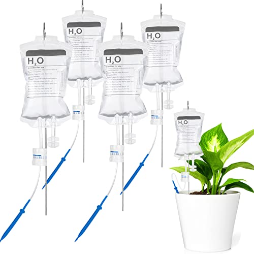 4Pcs 350ml Automatic Plant Watering Bags with Metal Support Rod - Self-Watering Drip Irrigation System for Potted Plants, Adjustable Valve & Small Funnel Included - Ideal for Indoor Outdoor Gardens, Greenhouses, Vacation Plant Care & Container Gardening