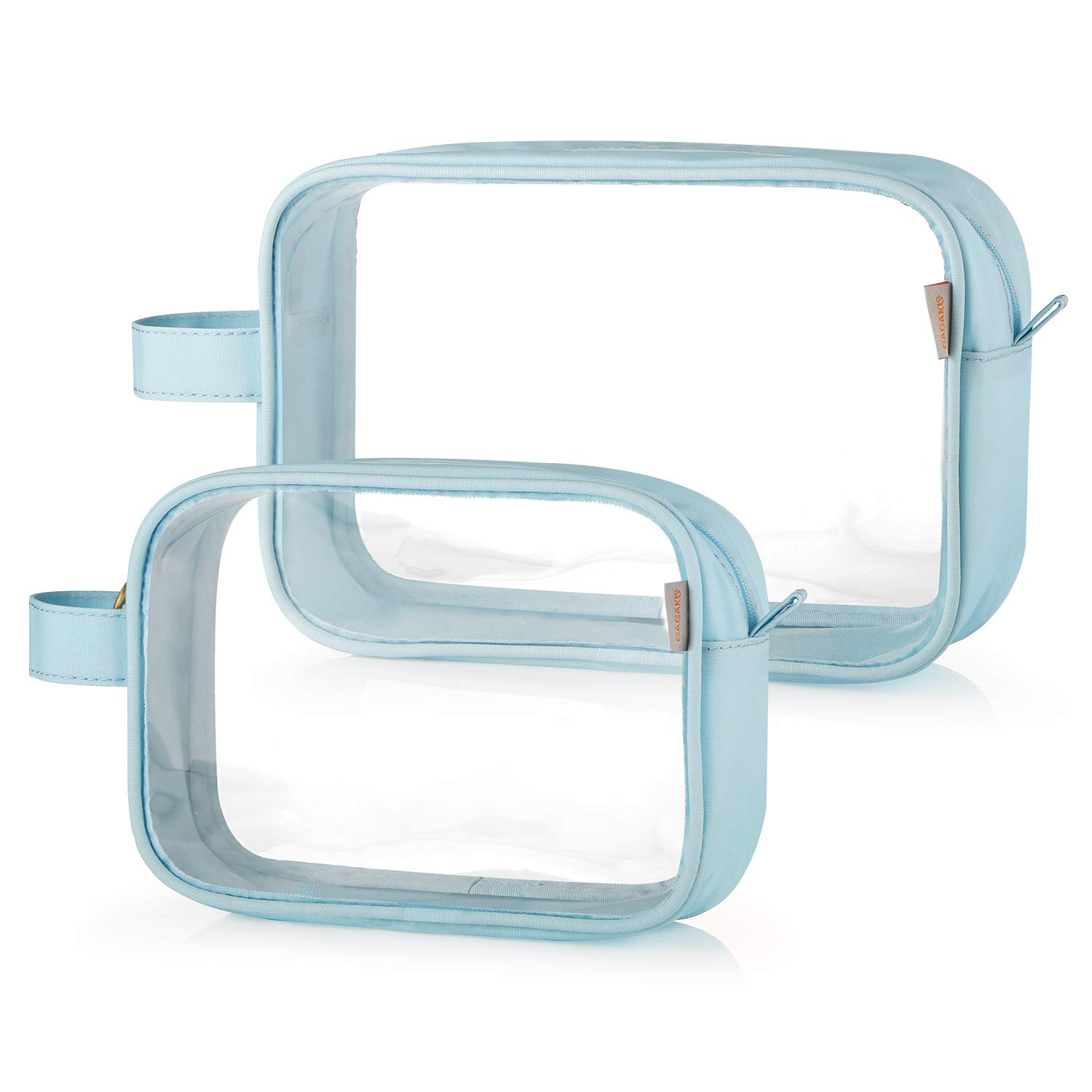 GAGAKU 2-Pack TSA Approved Clear Toiletry Bags for Travel - Waterproof Transparent Makeup Cosmetic Organizer with Handle Strap (Light Blue) | Perfect for Airports, Carry-On Luggage & Shower Essentials