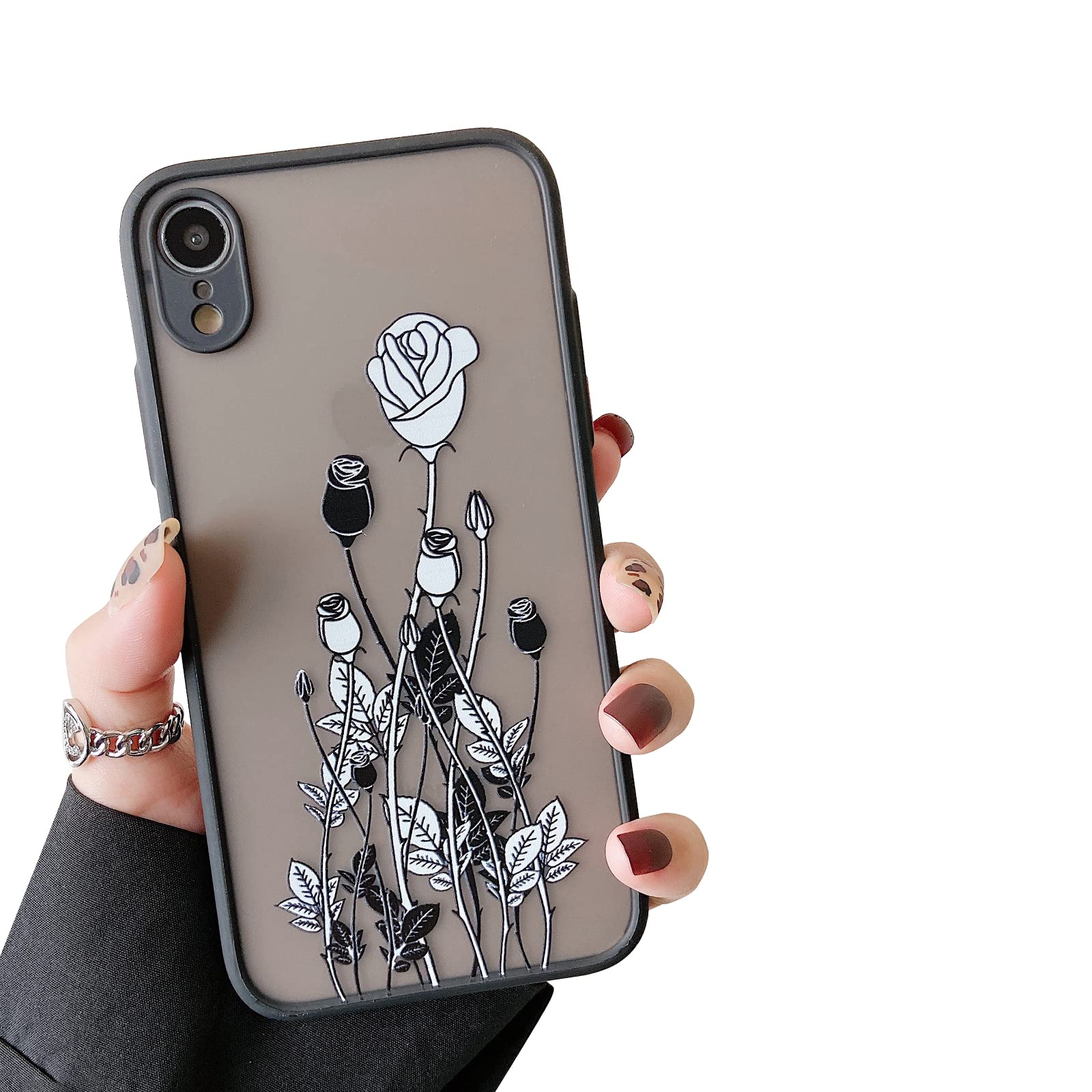 ZTOFERA iPhone XR Case 6.1 Inch - Cute Floral Butterfly Rose Design, Matte Anti-Scratch Clear Black Protective Cover | Shockproof & Lightweight | Perfect for Daily Use, Work, and Travel